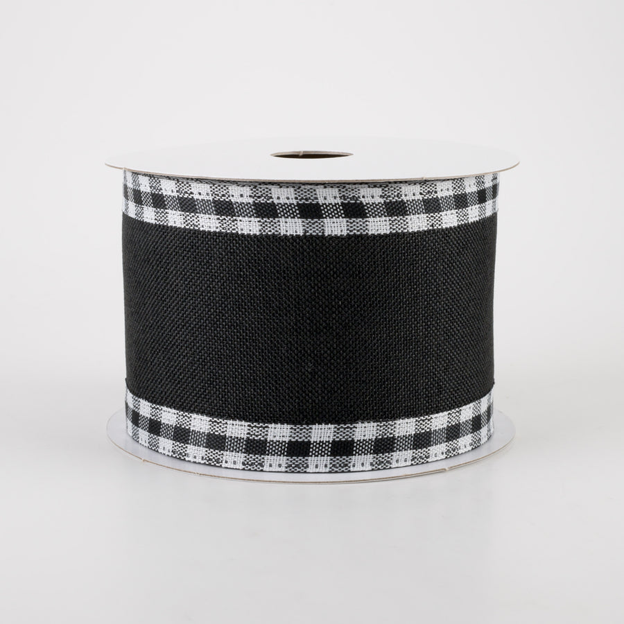 2.5" Linen Center & Gingham Edge Ribbon: Black (10 Yards)