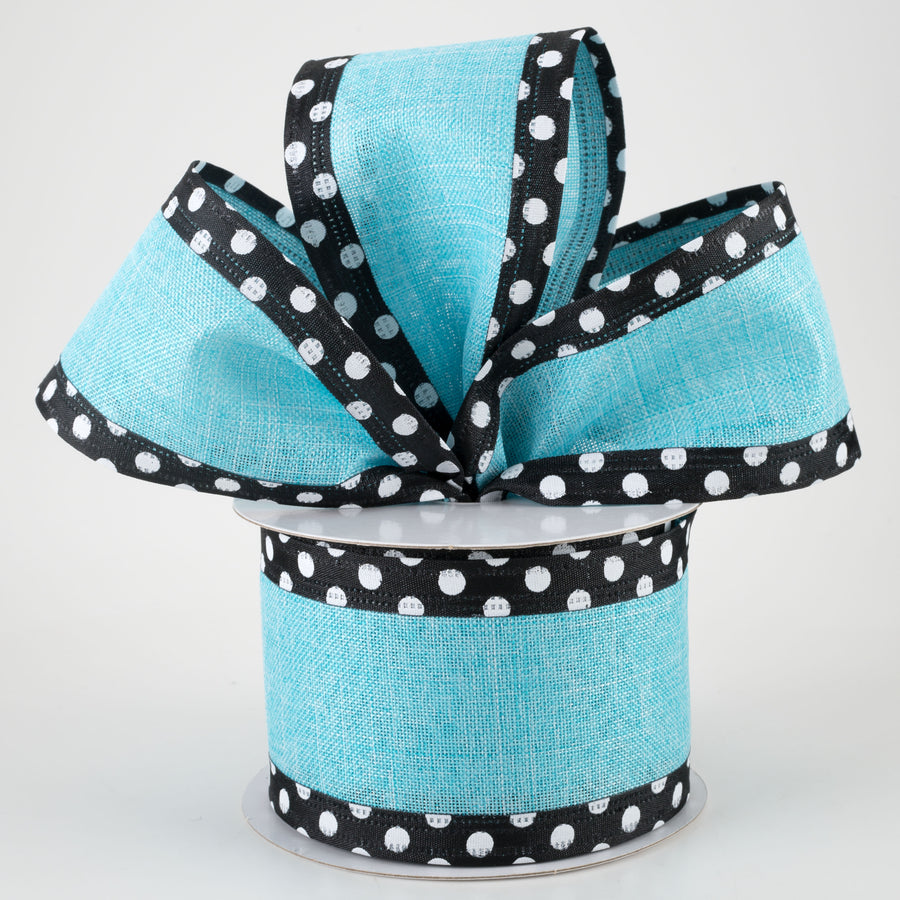 2.5" Linen Center & Polka Dot Edge Ribbon: Aqua Blue (10 Yards) Lifestyle Photo
