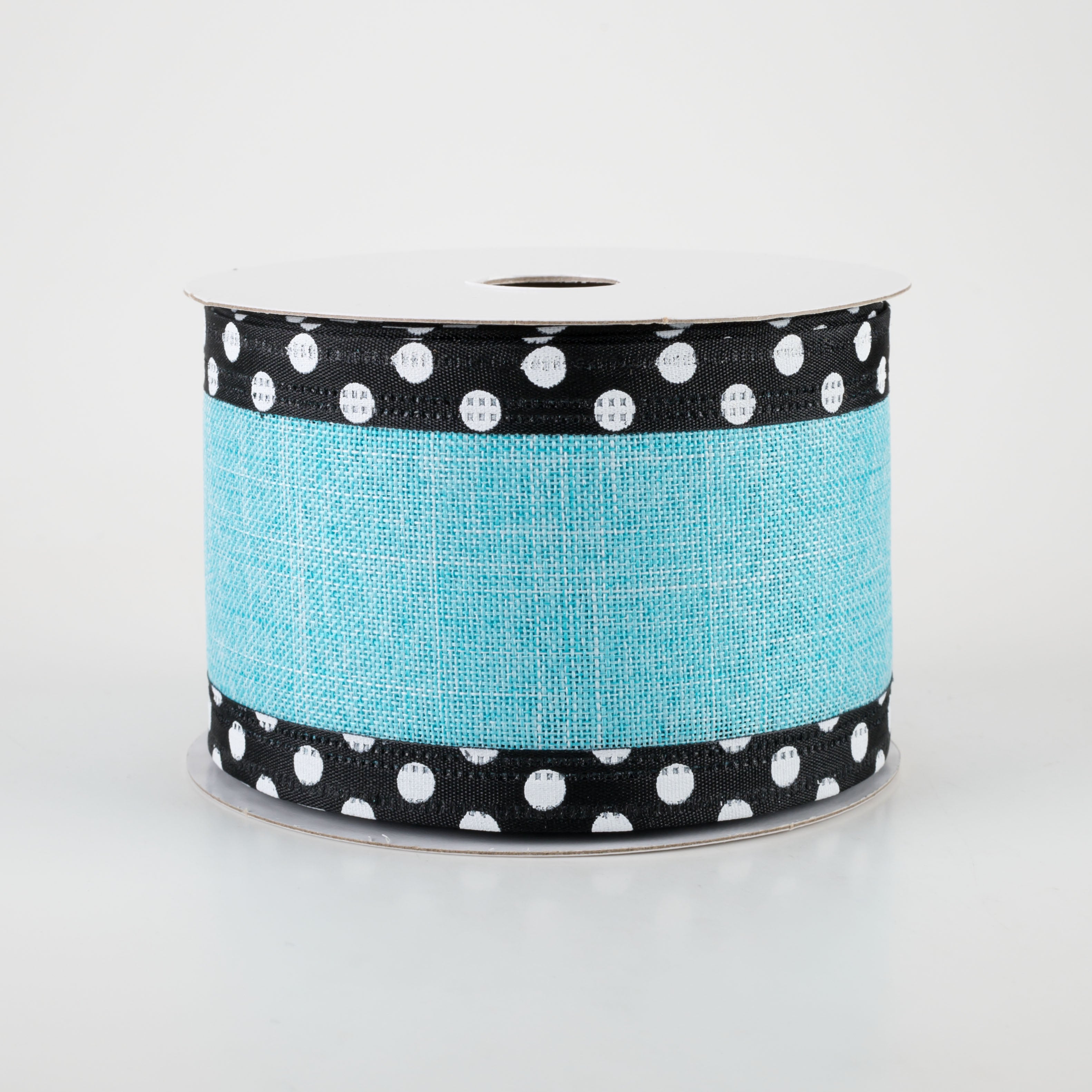 2.5" Linen Center & Polka Dot Edge Ribbon: Aqua Blue (10 Yards)