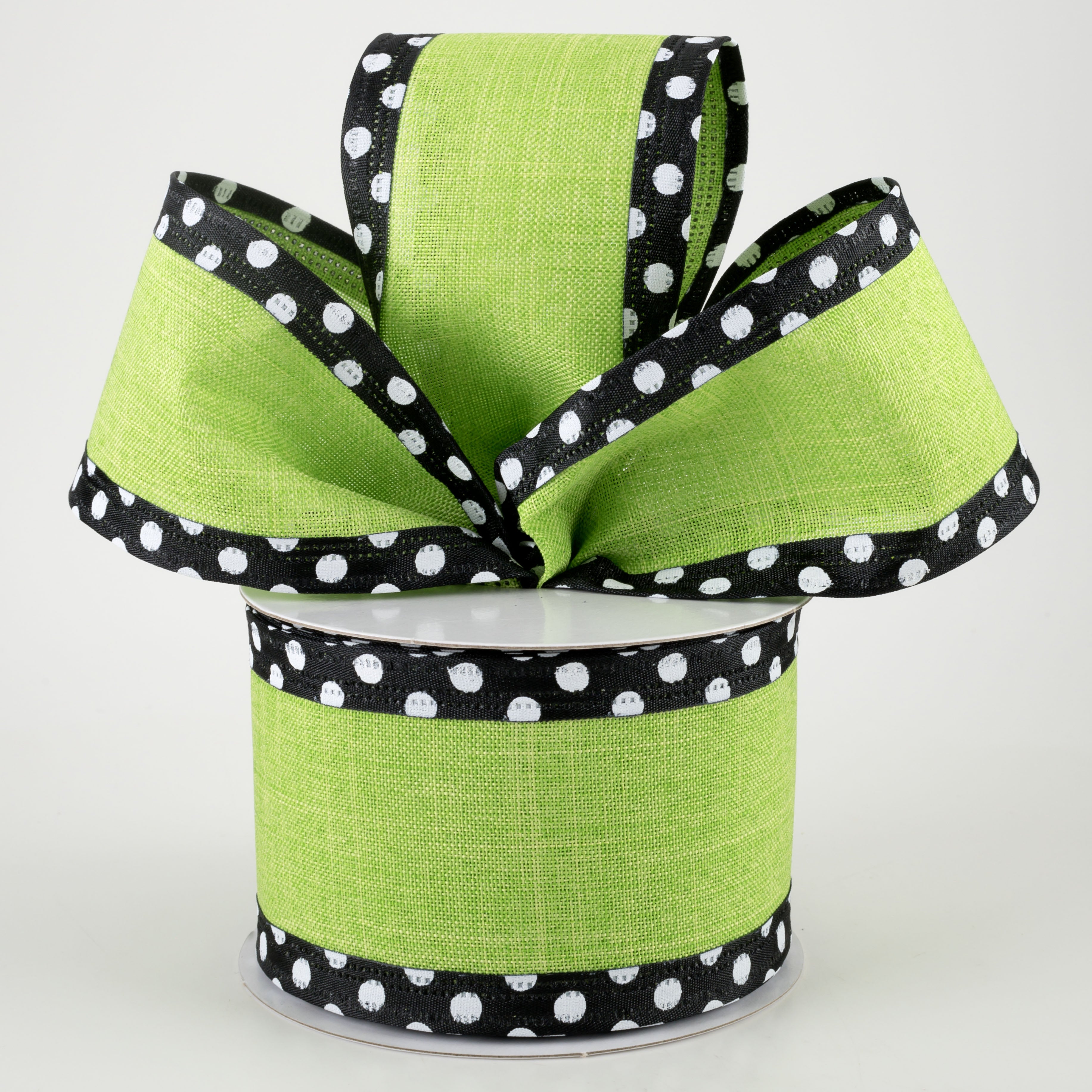 2.5" Linen Center & Polka Dot Edge Ribbon: Lime Green (10 Yards) Lifestyle Photo