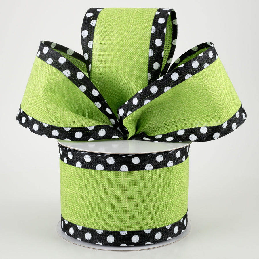 2.5" Linen Center & Polka Dot Edge Ribbon: Lime Green (10 Yards) Lifestyle Photo