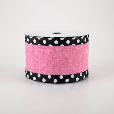2.5" Linen Center & Polka Dot Edge Ribbon: Pink (10 Yards)