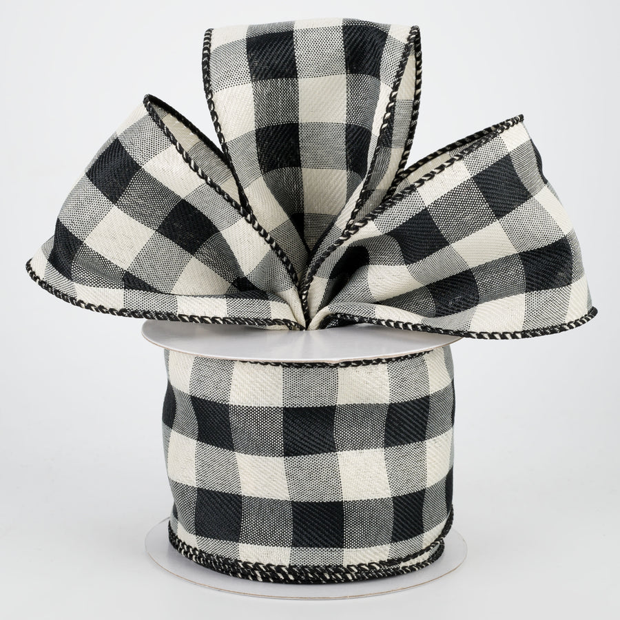 2.5" Linen Check Buffalo Plaid Ribbon: Black & Ivory (10 Yards) Lifestyle Photo