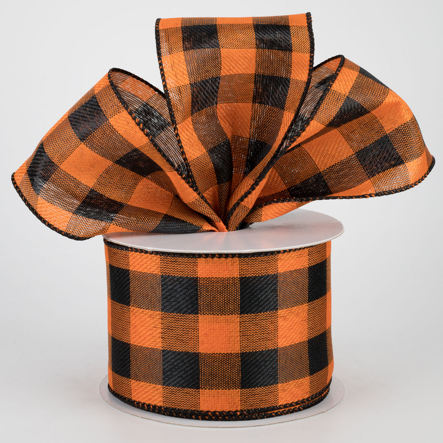 2.5" Linen Check Buffalo Plaid Ribbon: Black & Orange (10 Yards) Lifestyle Photo