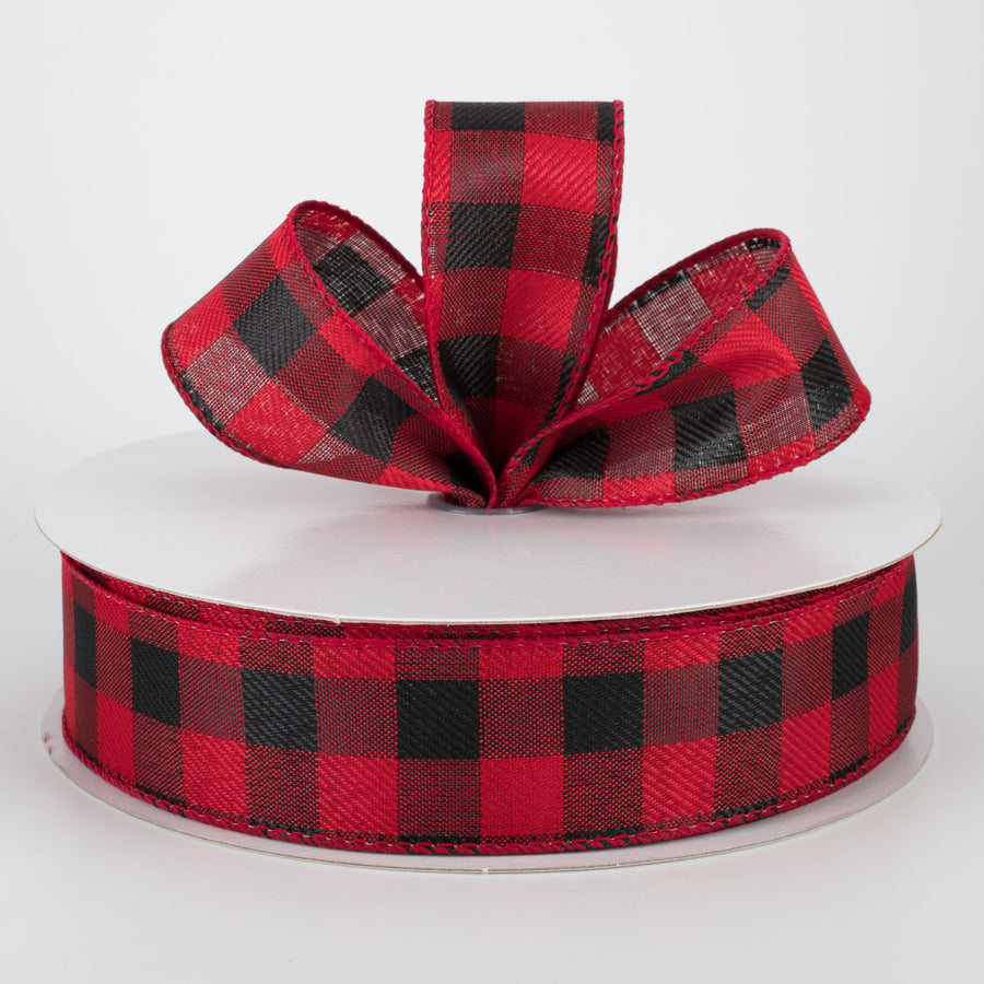 1.5" Linen Check Buffalo Plaid Ribbon: Black & Red (50 Yards) Lifestyle Photo