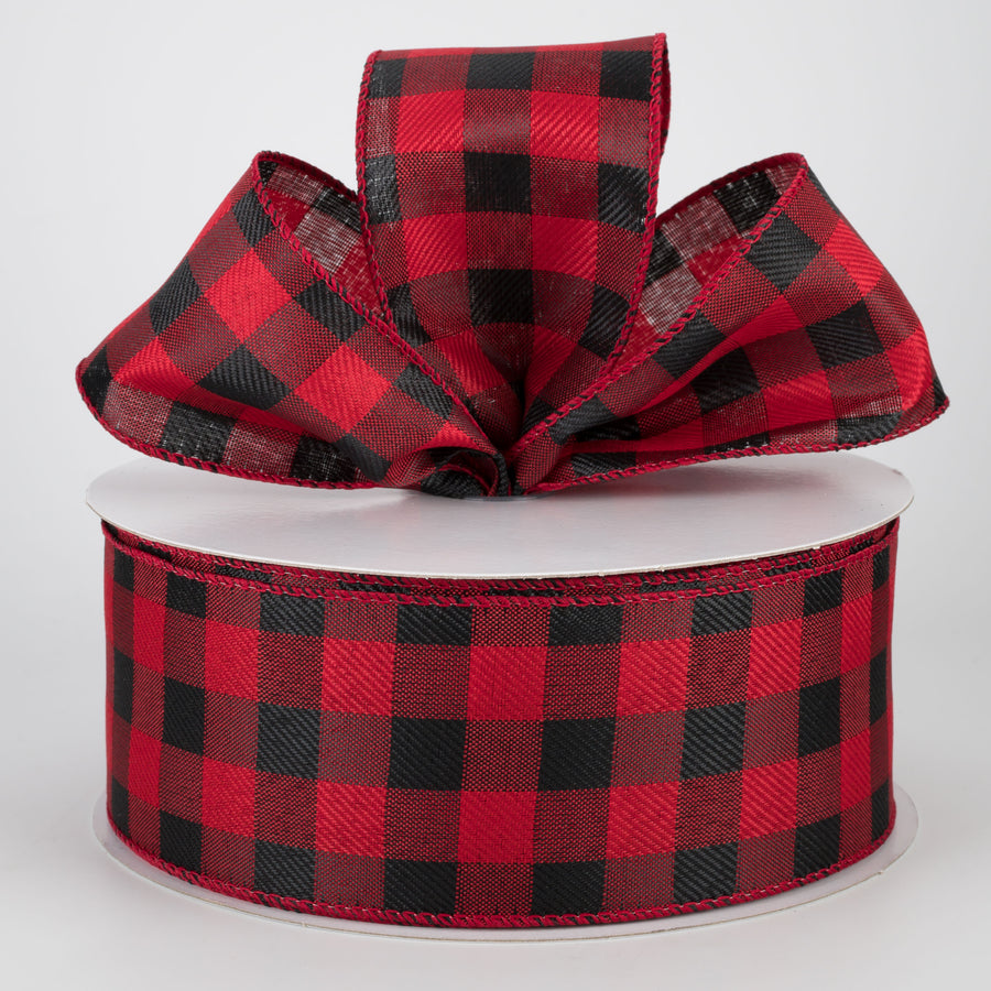 2.5" Linen Check Buffalo Plaid Ribbon: Black & Red (50 Yards) Lifestyle Photo