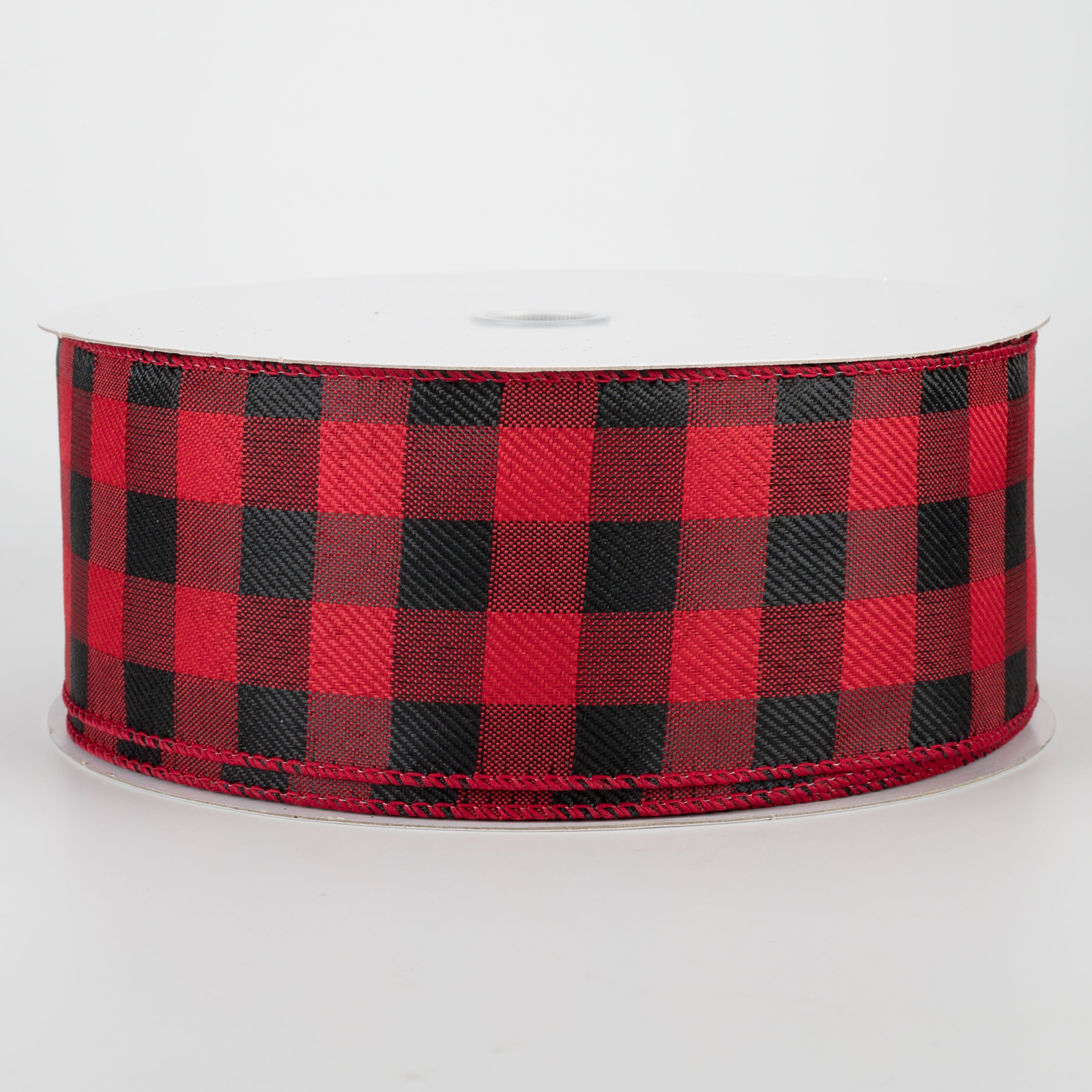 2.5" Linen Check Buffalo Plaid Ribbon: Black & Red (50 Yards)