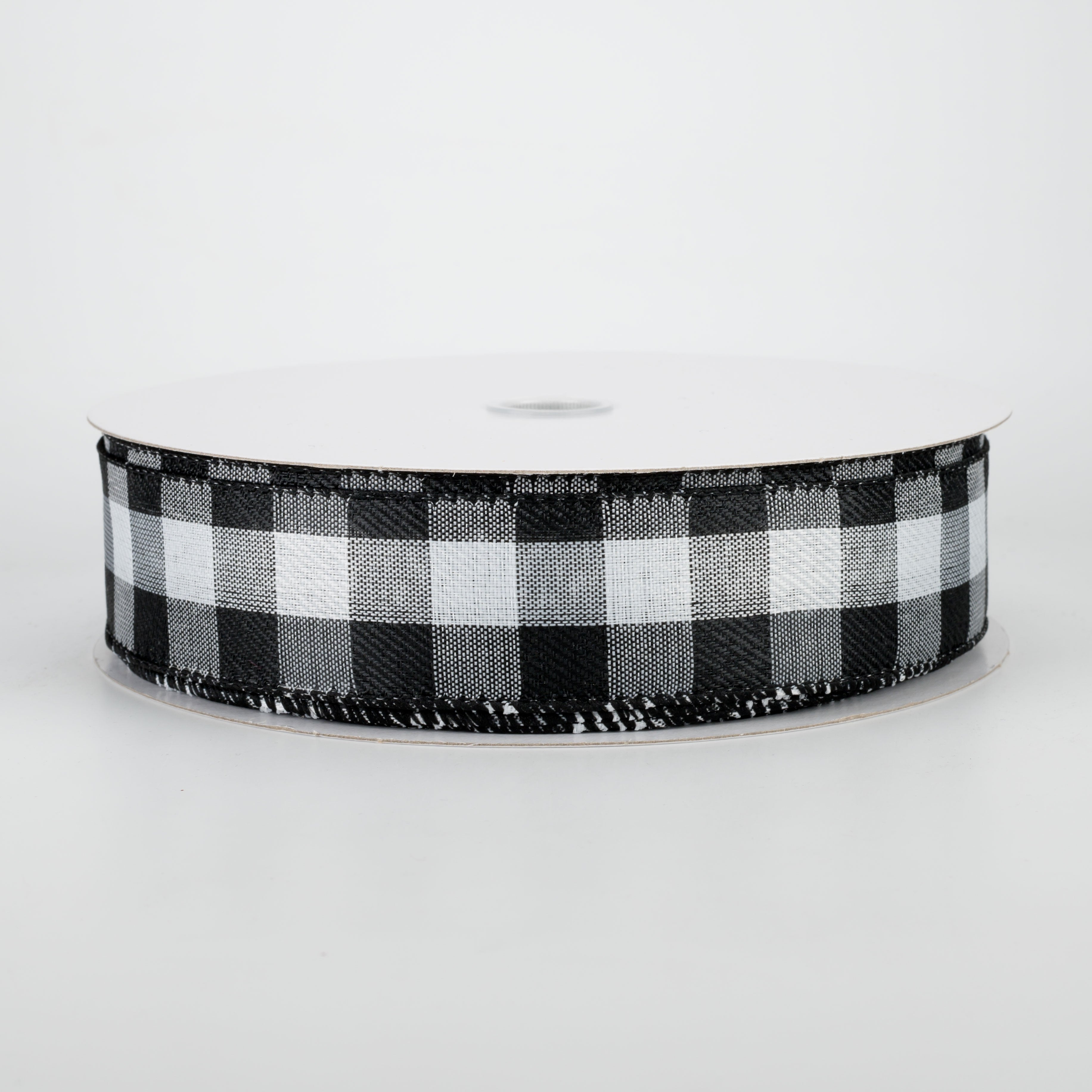 1.5" Linen Check Buffalo Plaid Ribbon: Black & White (50 Yards)