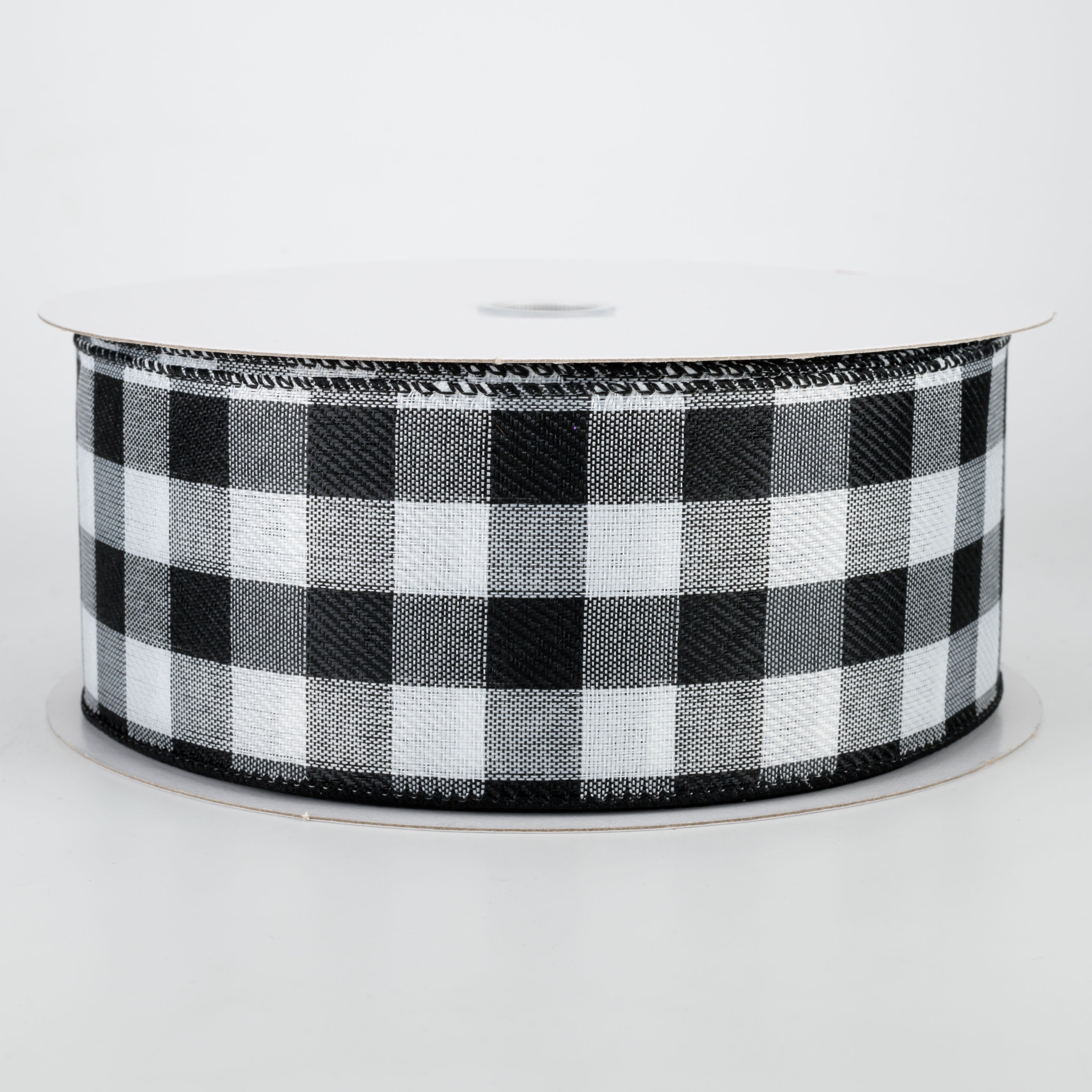 2.5" Linen Check Buffalo Plaid Ribbon: Black & White (50 Yards)