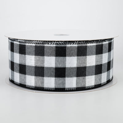 2.5" Linen Check Buffalo Plaid Ribbon: Black & White (50 Yards)
