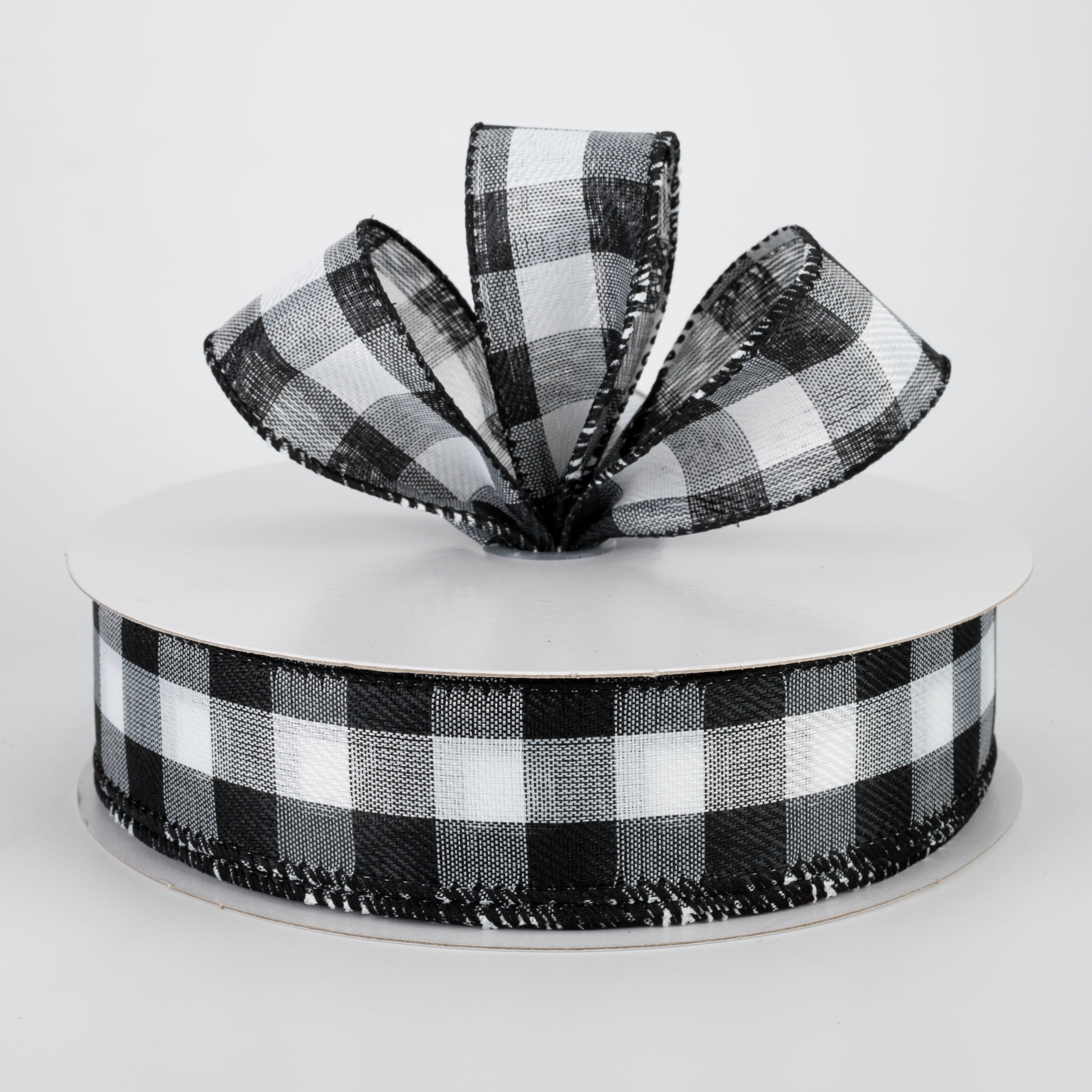 1.5" Linen Check Buffalo Plaid Ribbon: Black & White (50 Yards) Lifestyle Photo