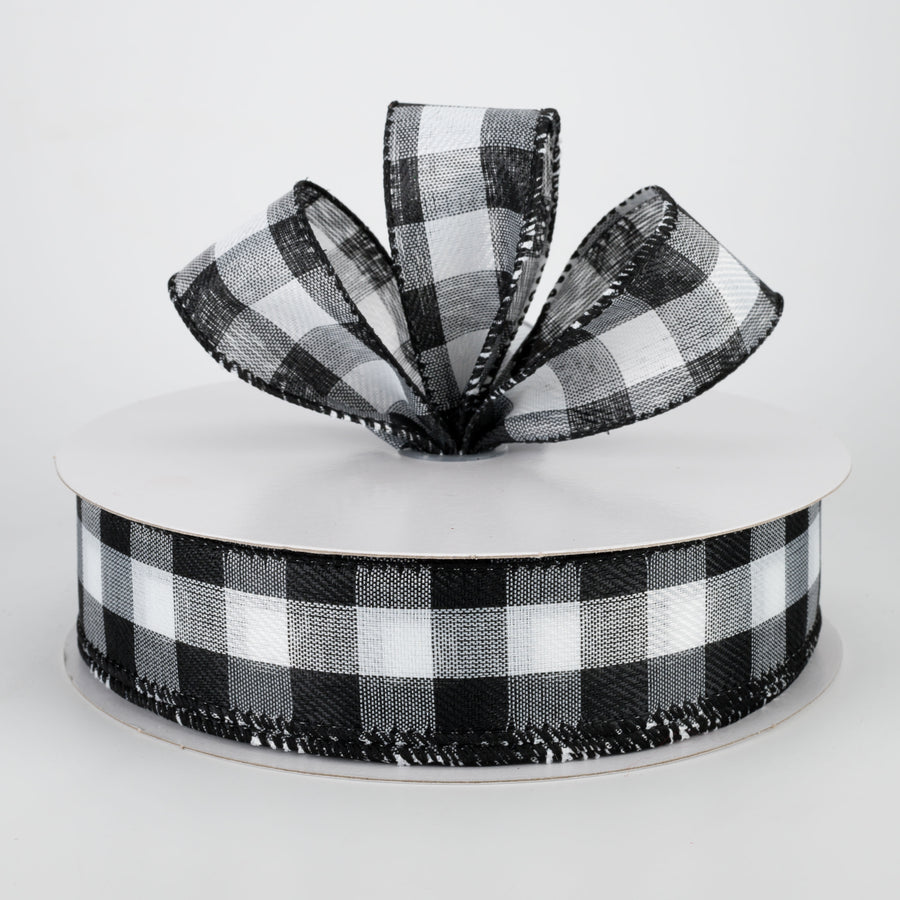 1.5" Linen Check Buffalo Plaid Ribbon: Black & White (50 Yards) Lifestyle Photo