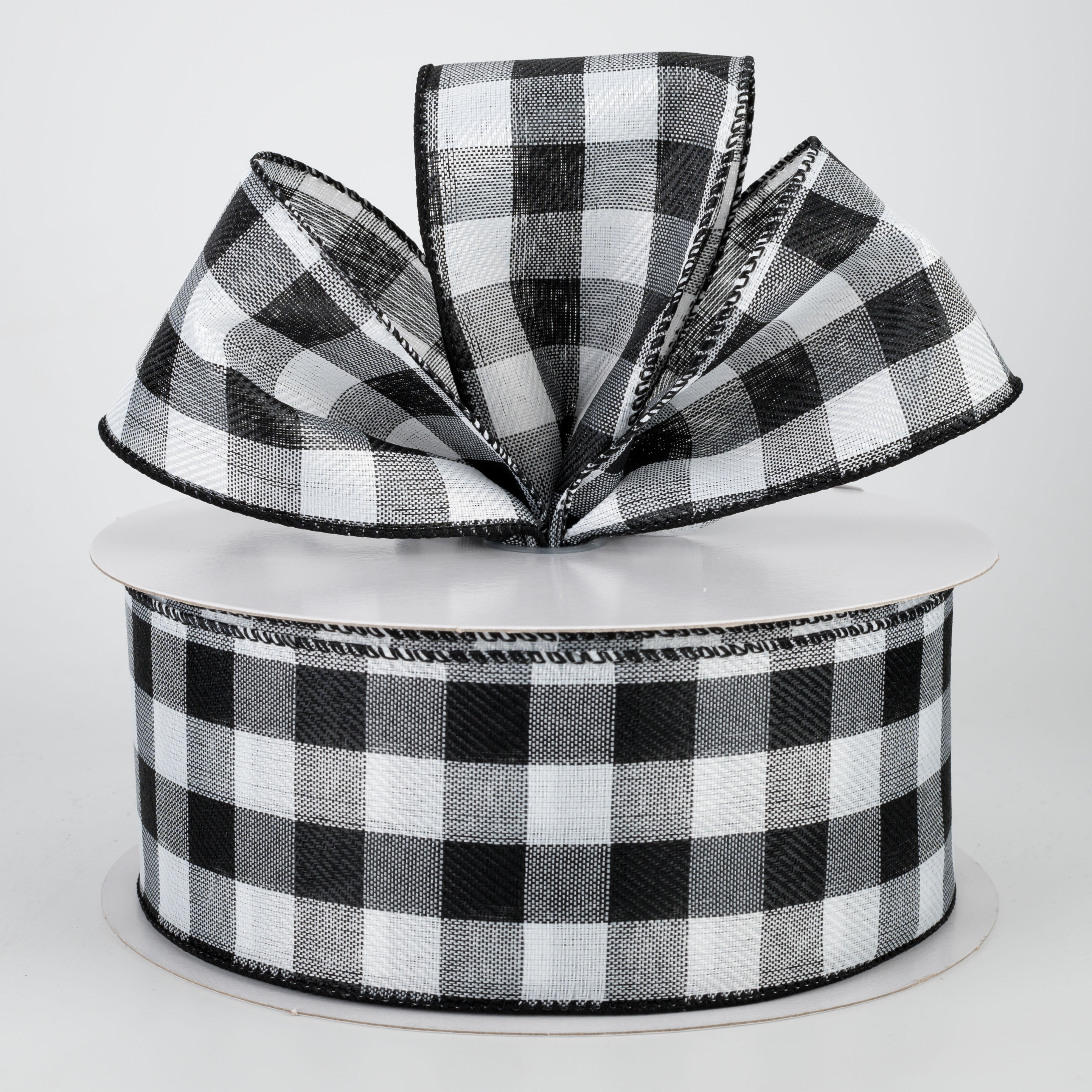 2.5" Linen Check Buffalo Plaid Ribbon: Black & White (50 Yards) Lifestyle Photo