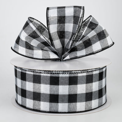 2.5" Linen Check Buffalo Plaid Ribbon: Black & White (50 Yards) Lifestyle Photo
