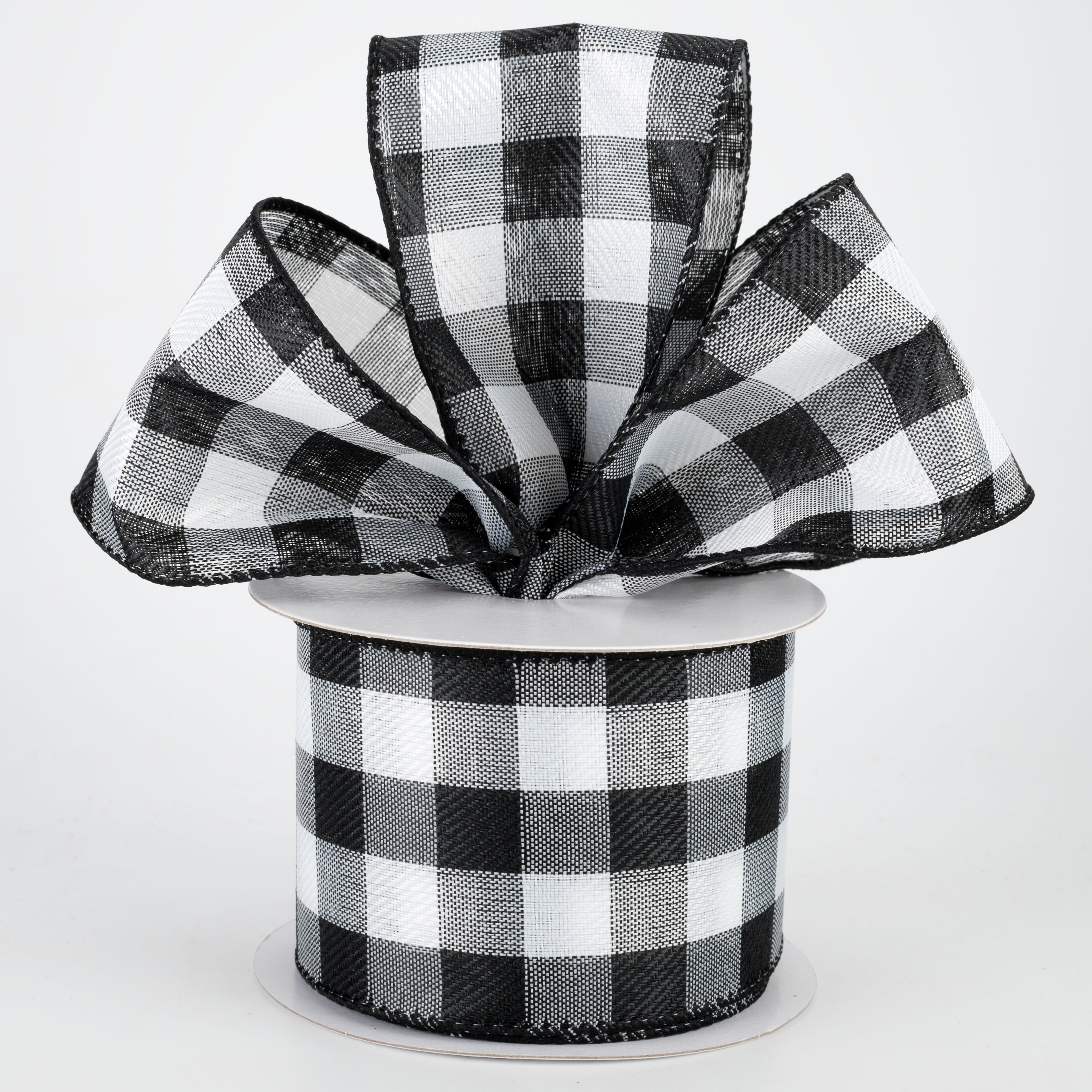 2.5" Linen Check Buffalo Plaid Ribbon: Black & White (10 Yards) Lifestyle Photo