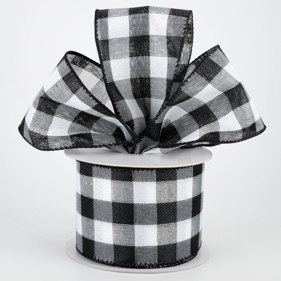 2.5" Linen Check Buffalo Plaid Ribbon: Black & White (10 Yards) Lifestyle Photo