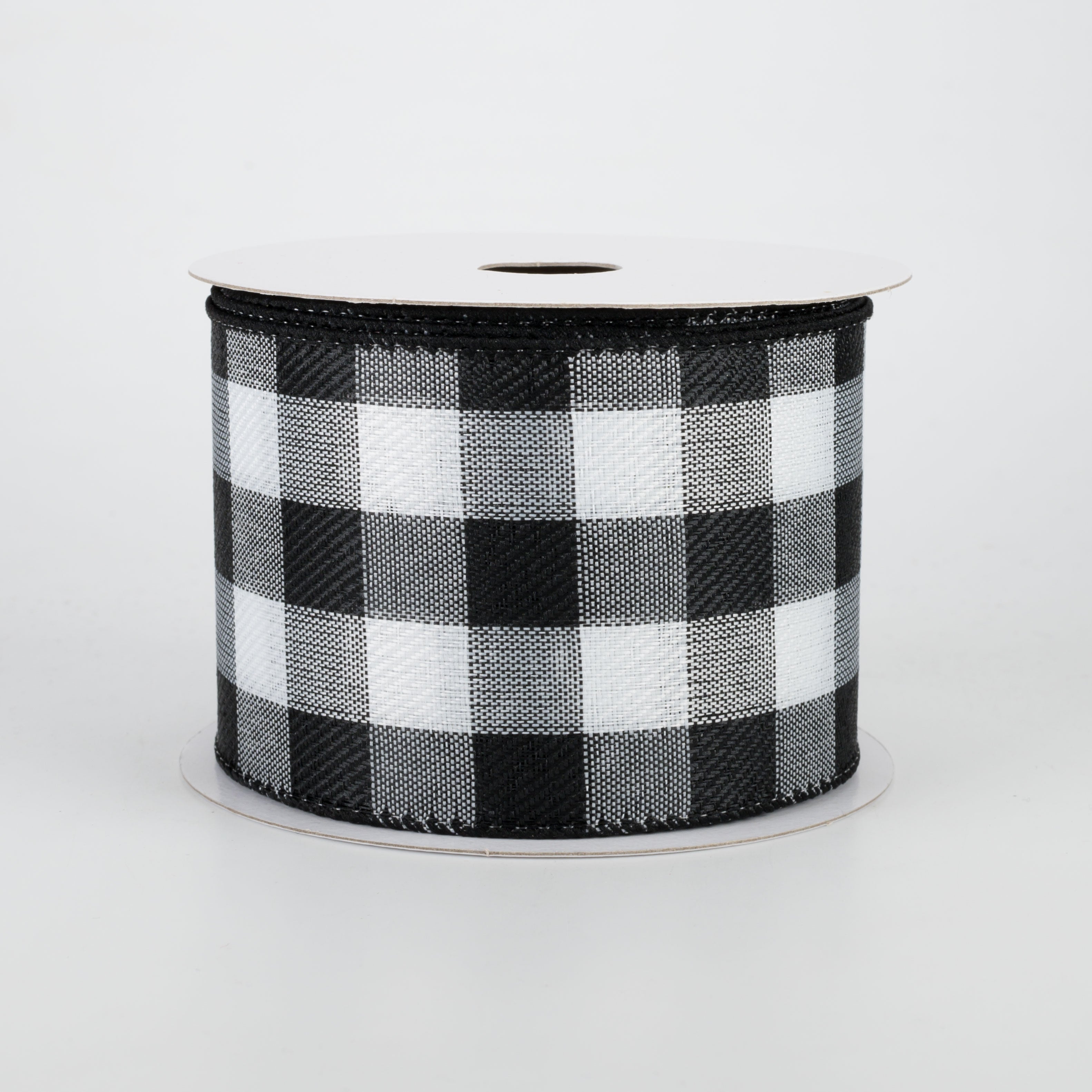 2.5" Linen Check Buffalo Plaid Ribbon: Black & White (10 Yards)