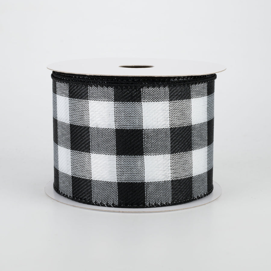 2.5" Linen Check Buffalo Plaid Ribbon: Black & White (10 Yards)