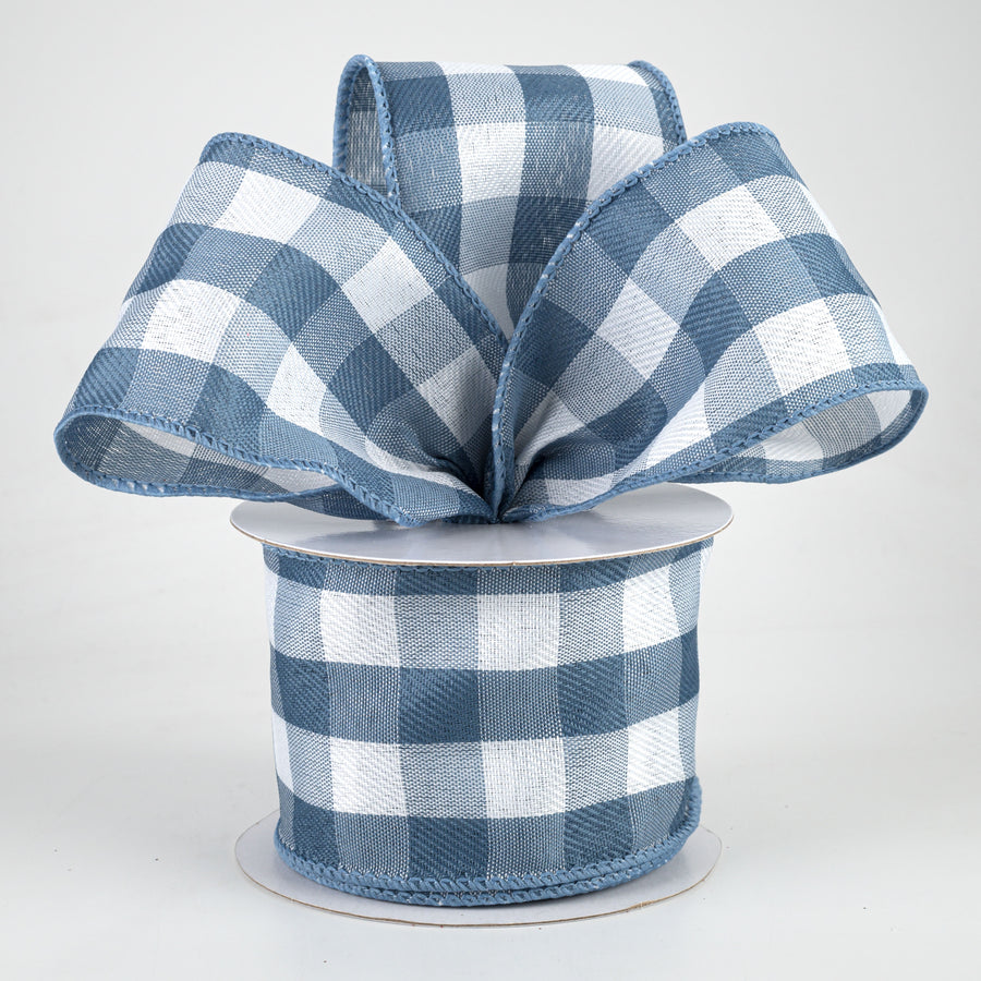 2.5" Linen Check Buffalo Plaid Ribbon: Cornflower Blue & White (10 Yards) Lifestyle Photo