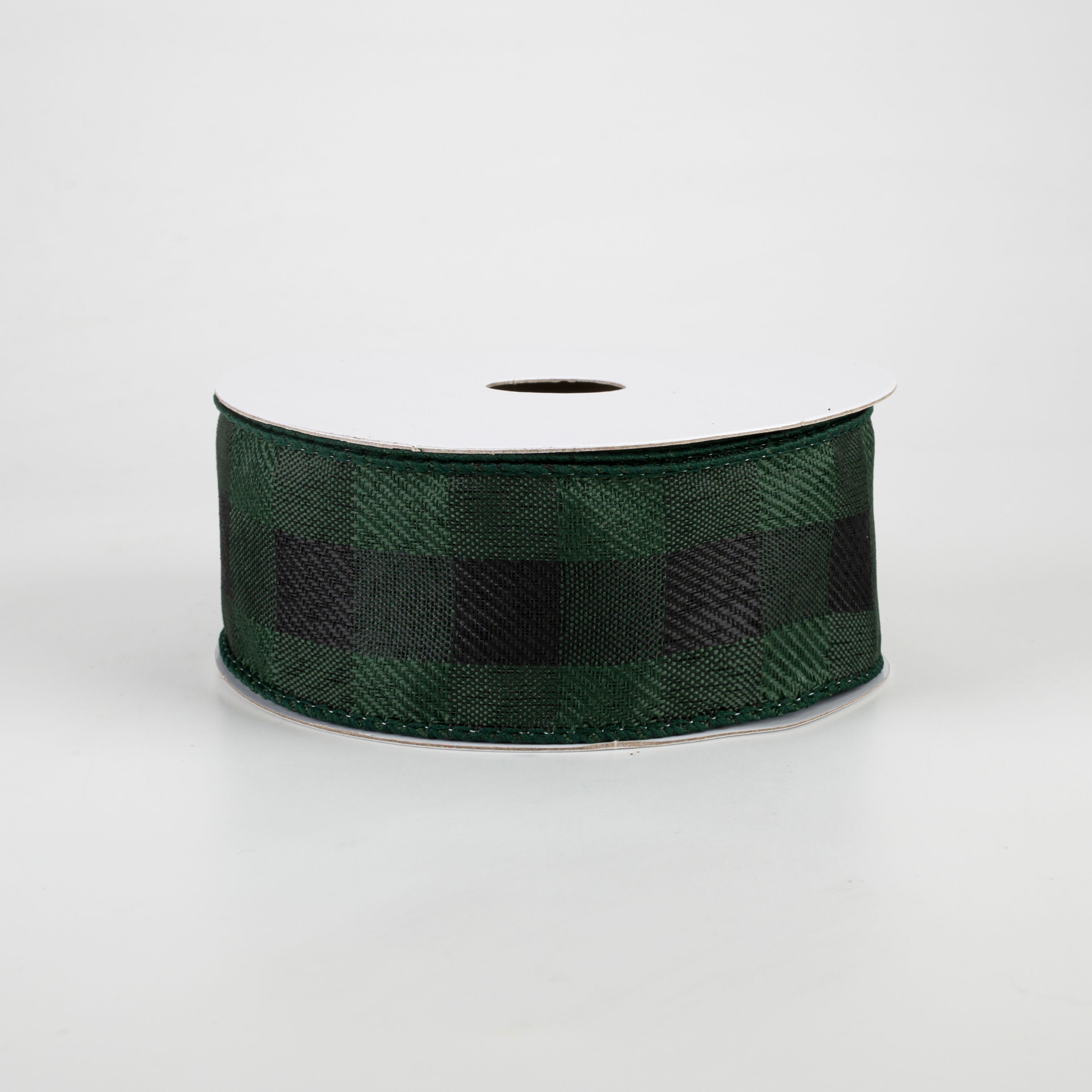 1.5" Linen Check Buffalo Plaid Ribbon: Emerald & Black (10 Yards) Item Number: 72021-09-17