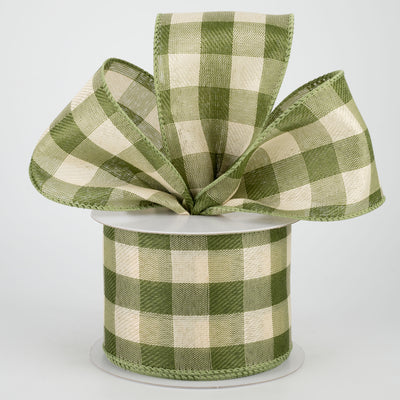 2.5" Linen Check Buffalo Plaid Ribbon: Moss & Ivory (10 Yards) Lifestyle Photo
