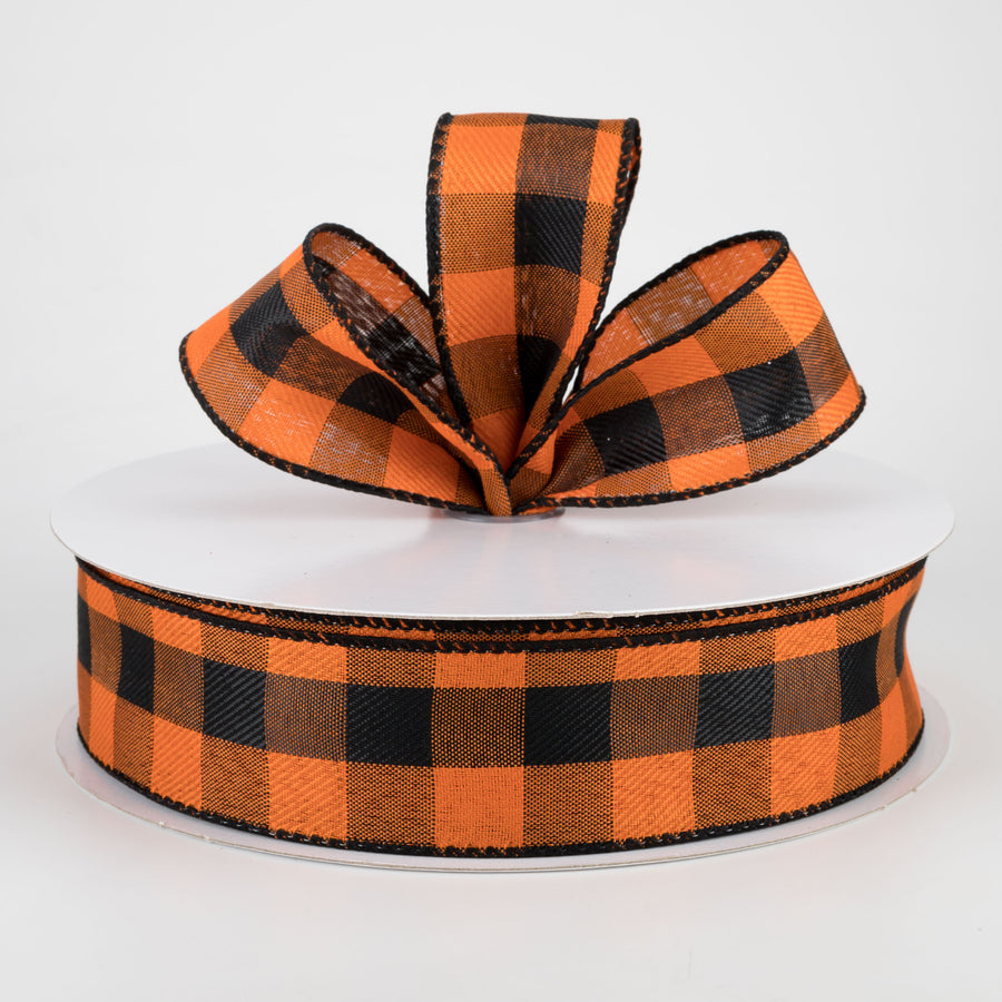 1.5" Linen Check Buffalo Plaid Ribbon: Orange & Black (50 Yards) Lifestyle Photo