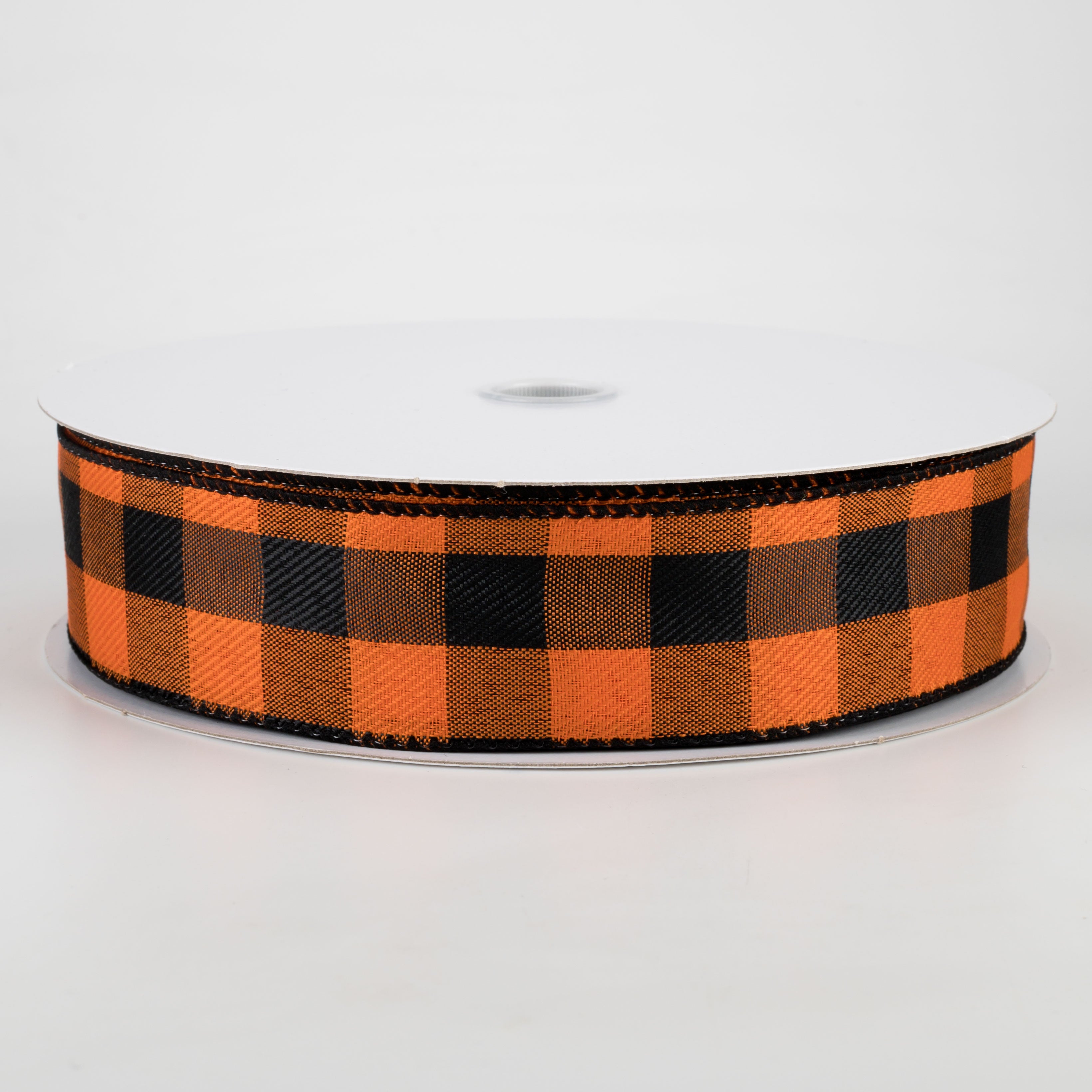 1.5" Linen Check Buffalo Plaid Ribbon: Orange & Black (50 Yards)
