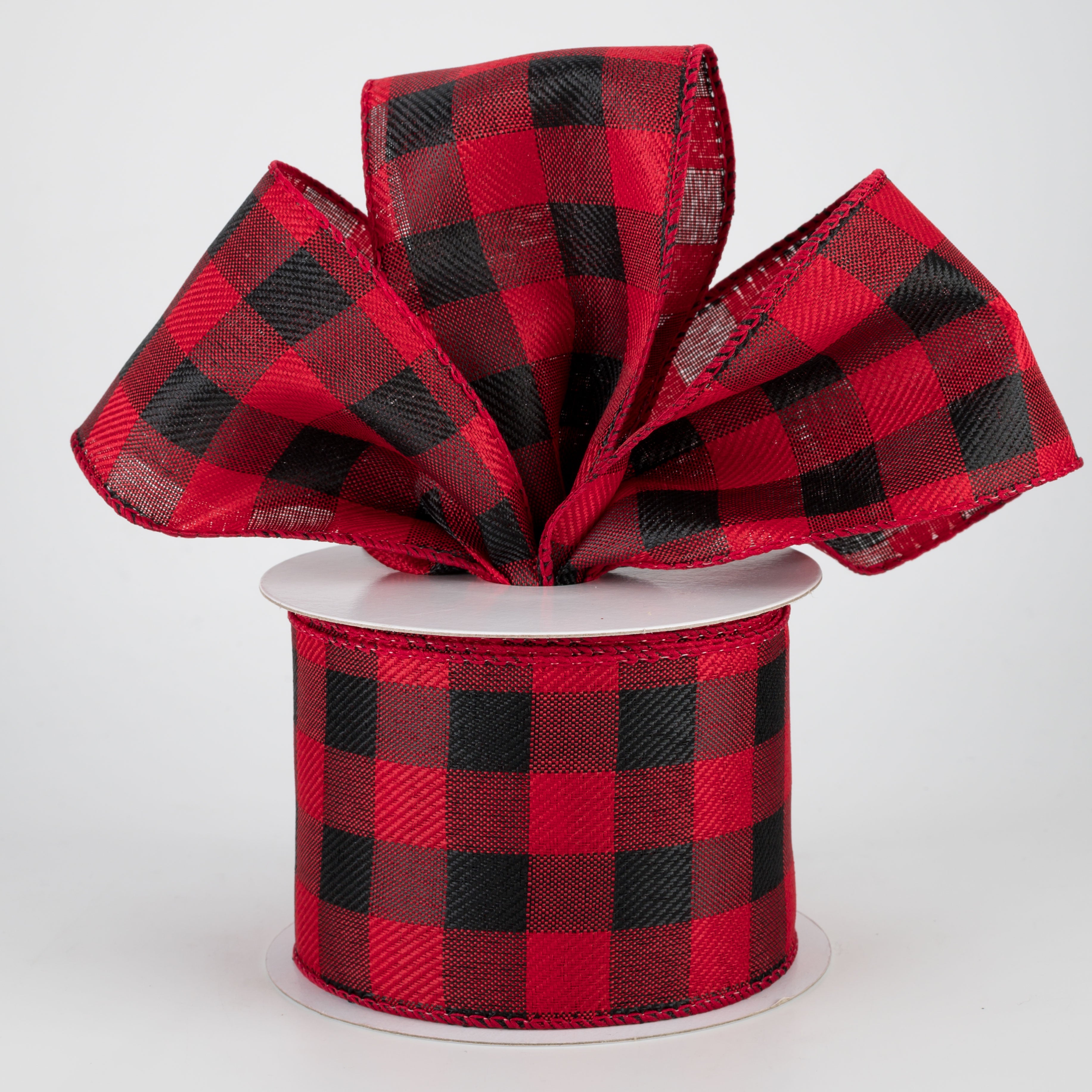 2.5" Linen Check Buffalo Plaid Ribbon: Red & Black (10 Yards) Lifestyle Photo
