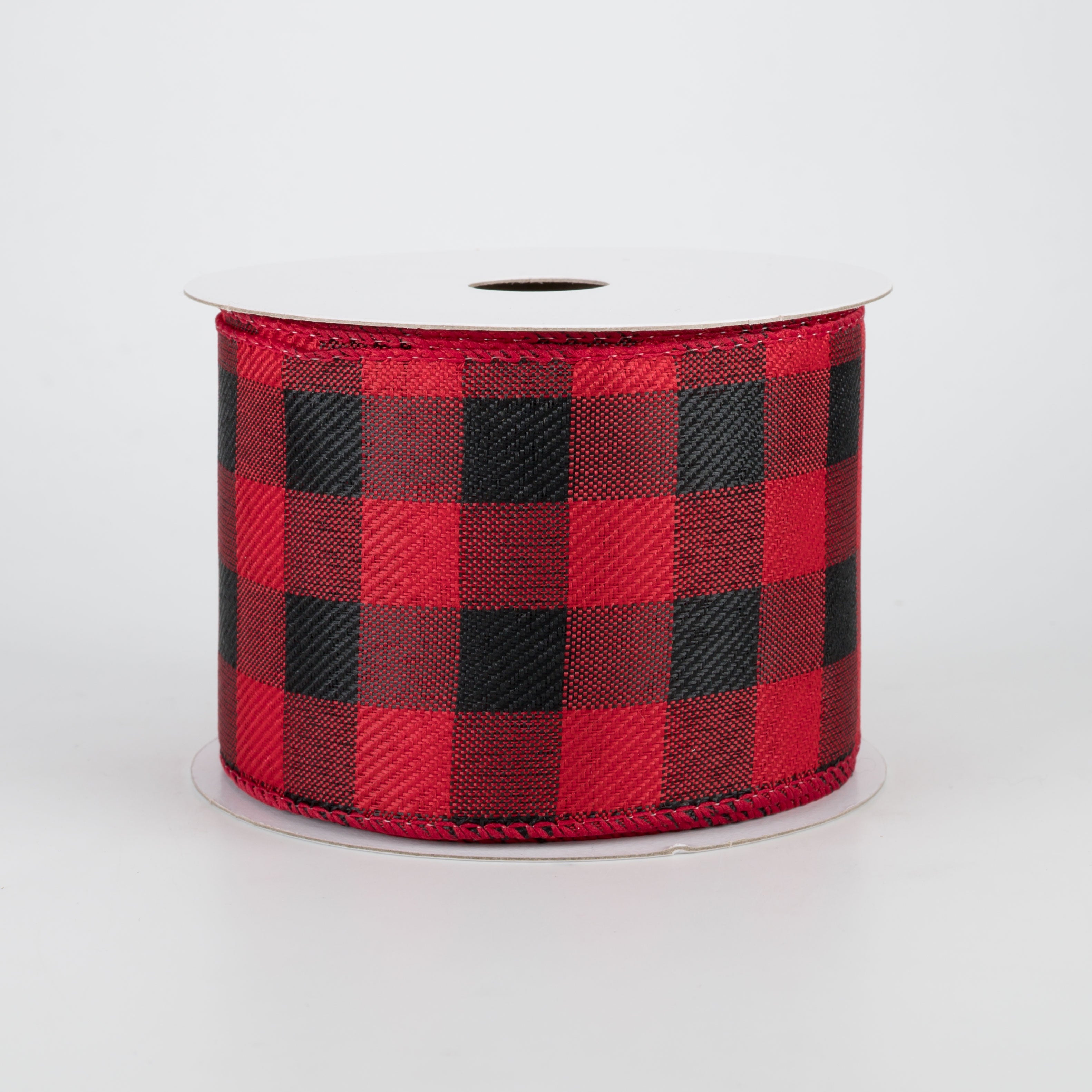 2.5" Linen Check Buffalo Plaid Ribbon: Red & Black (10 Yards)