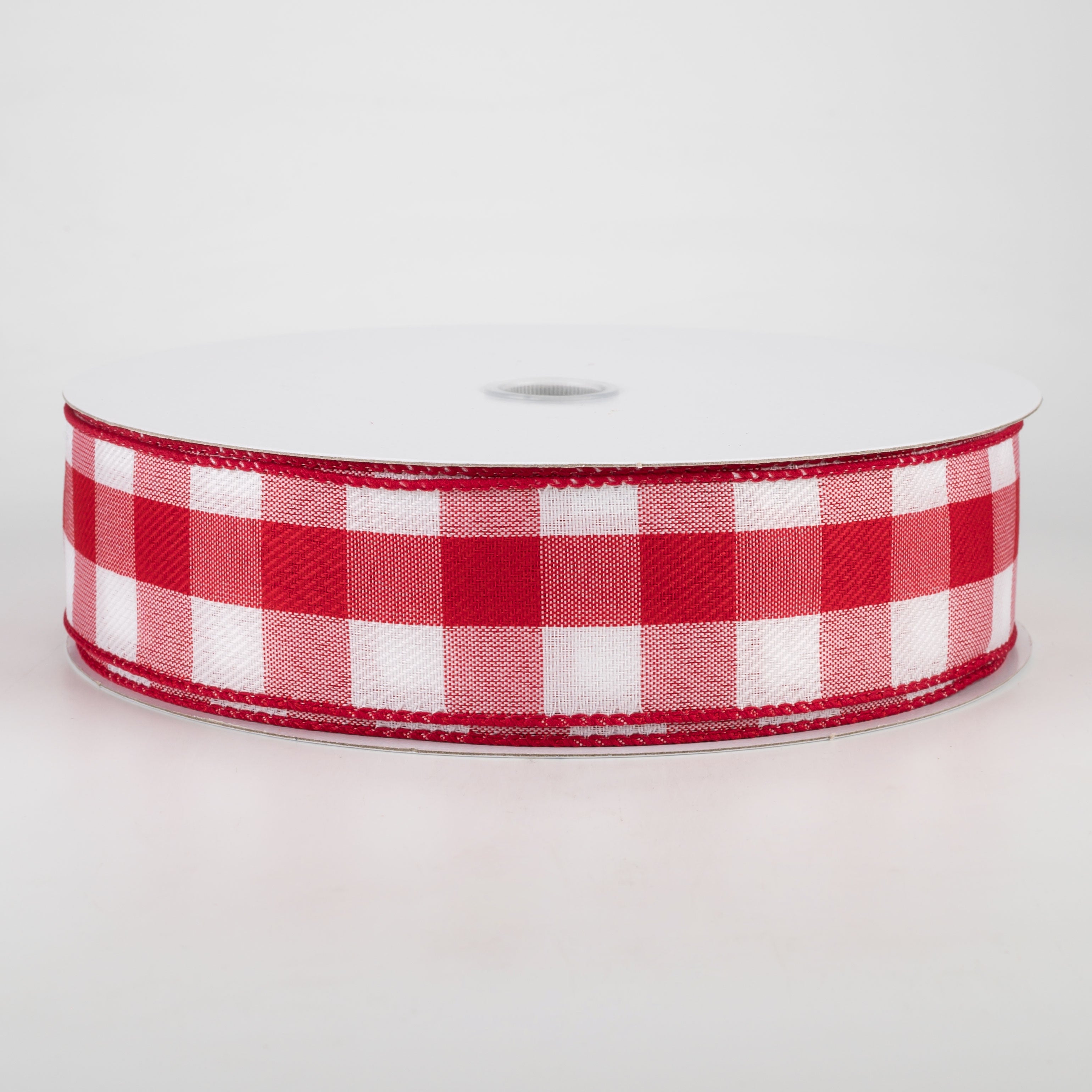 1.5" Linen Check Buffalo Plaid Ribbon: Red & White (50 Yards) Item Number: CH0709-119