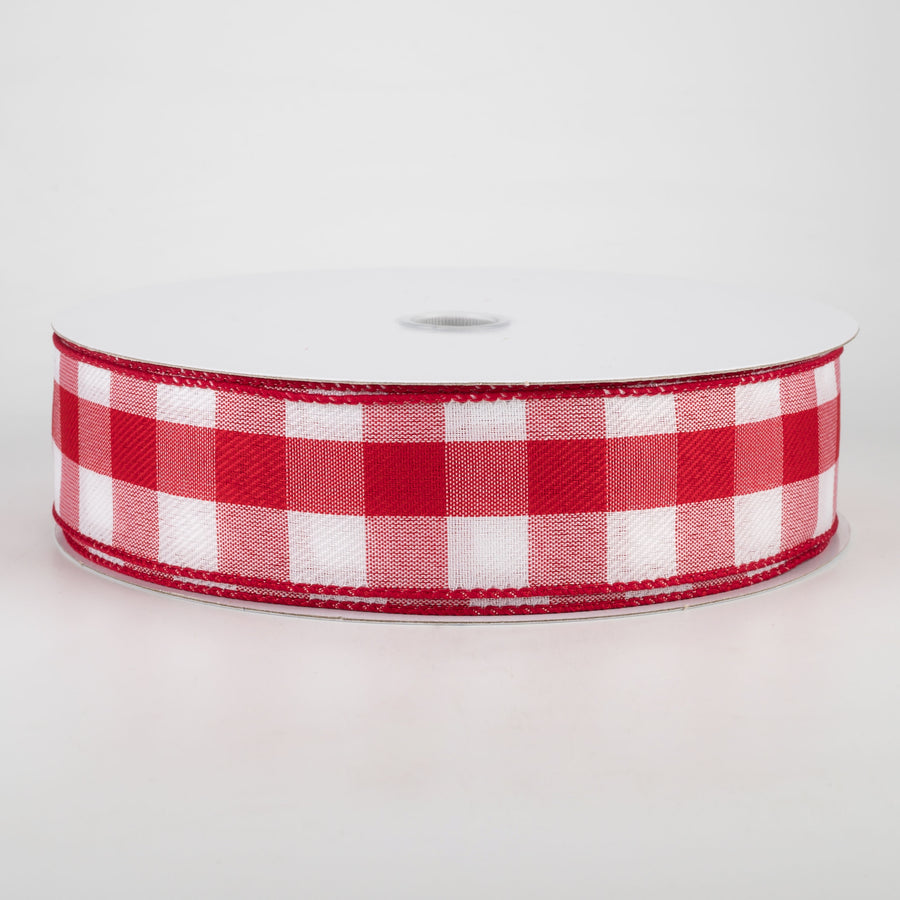 1.5" Linen Check Buffalo Plaid Ribbon: Red & White (50 Yards) Item Number: CH0709-119