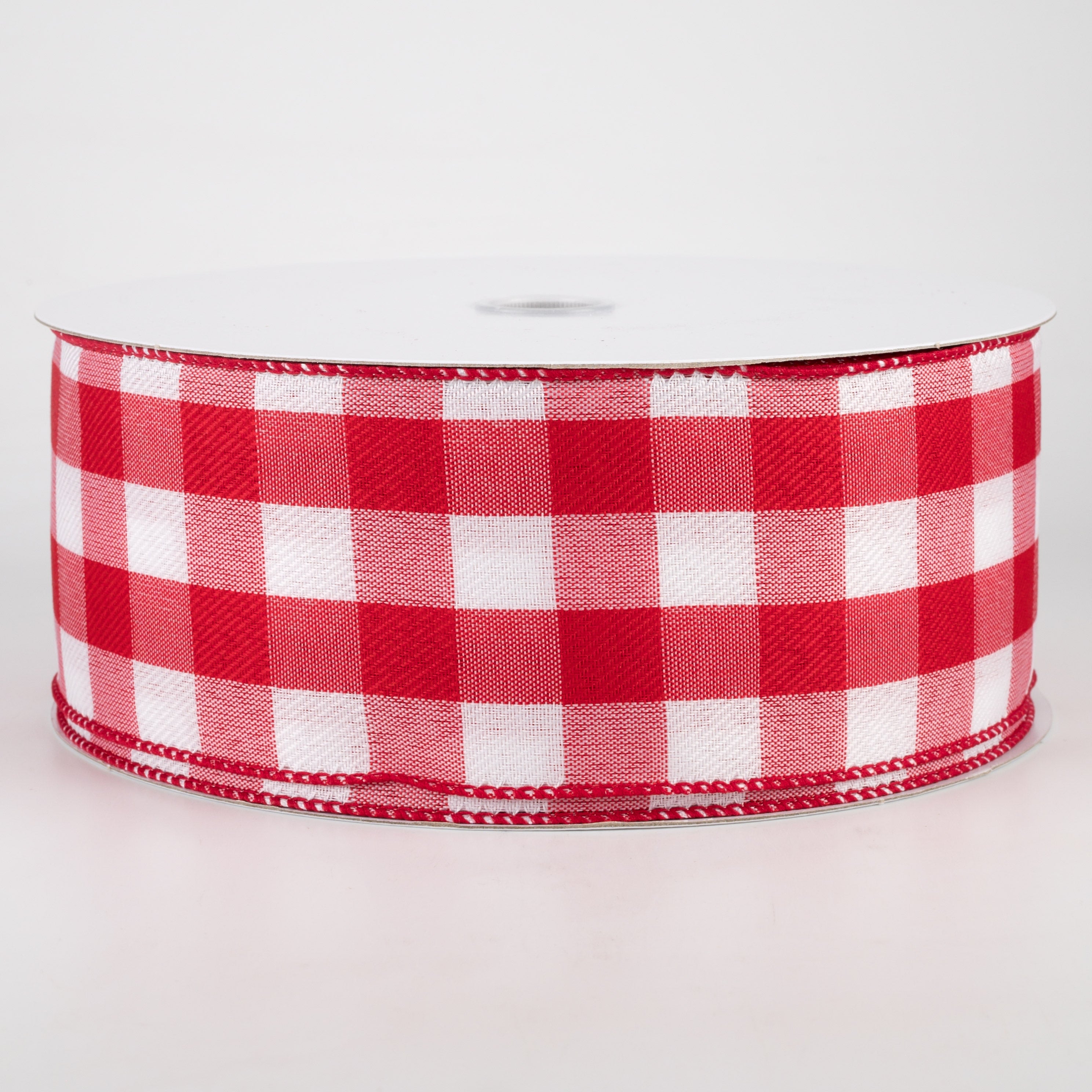 2.5" Linen Check Buffalo Plaid Ribbon: Red & White (50 Yards) Item Number: CH0740-119