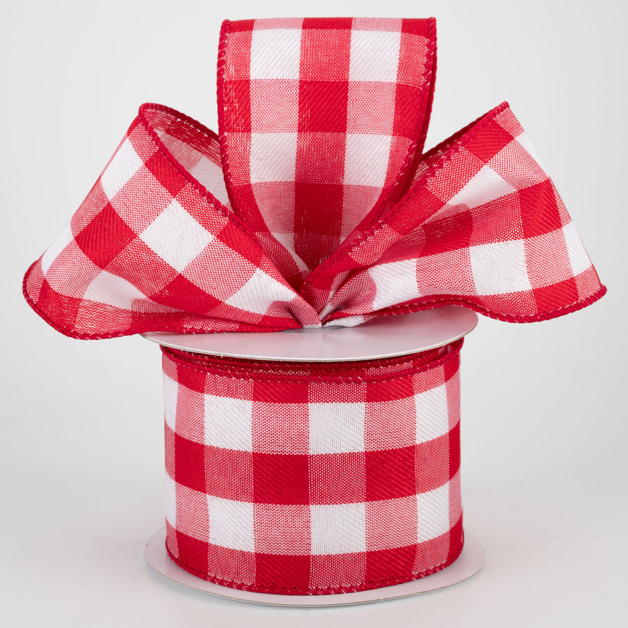 2.5" Linen Check Buffalo Plaid Ribbon: Red & White (10 Yards) Lifestyle Photo