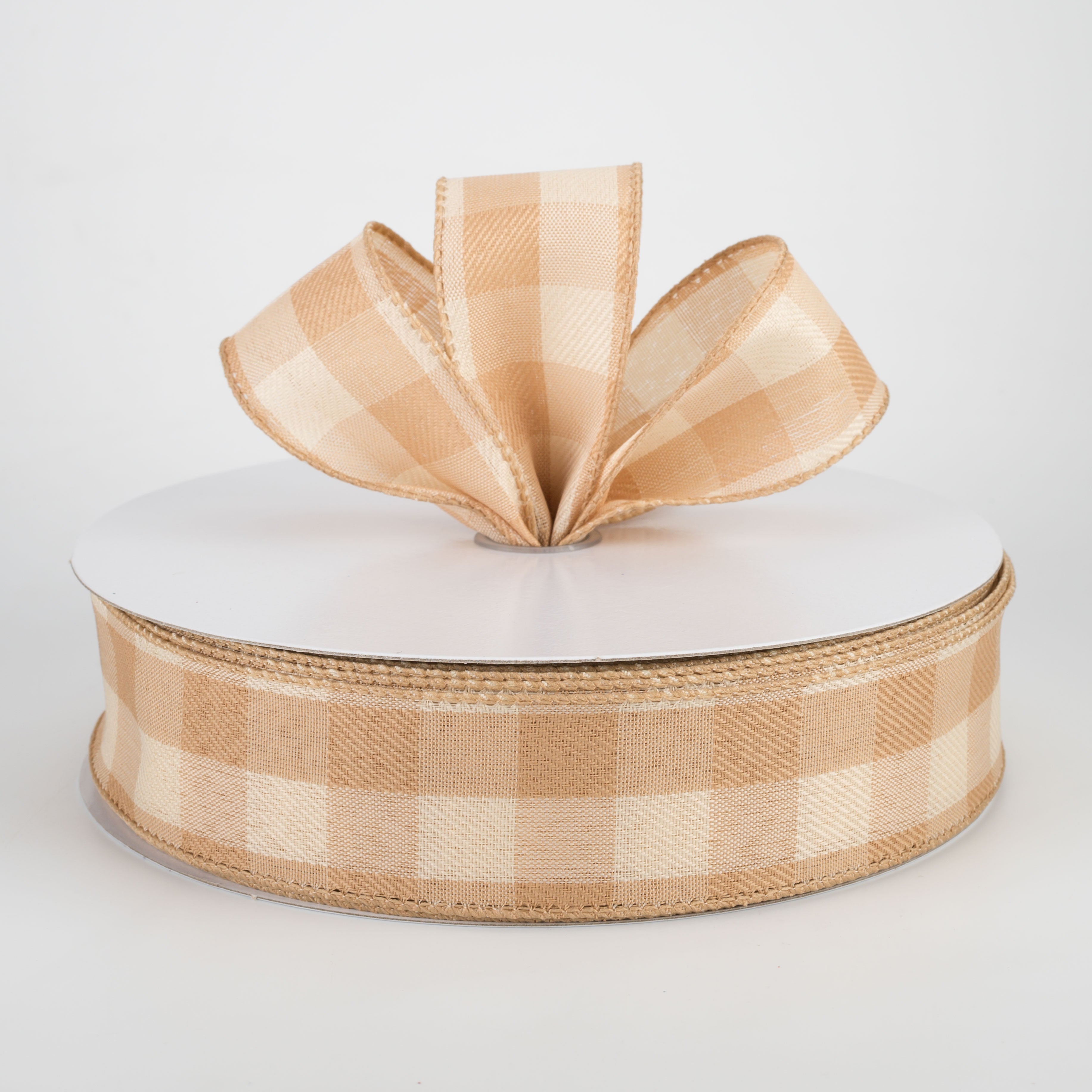 1.5" Linen Check Plaid Ribbon: Natural Tan & Beige (50 Yards) Lifestyle Photo
