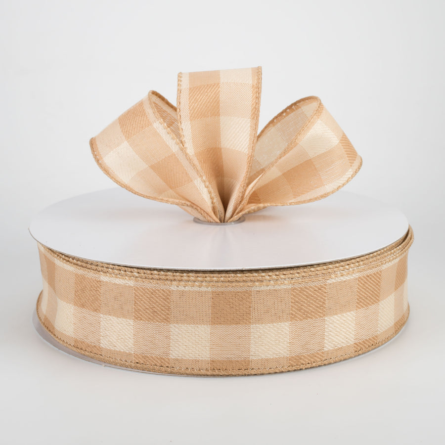 1.5" Linen Check Plaid Ribbon: Natural Tan & Beige (50 Yards) Lifestyle Photo