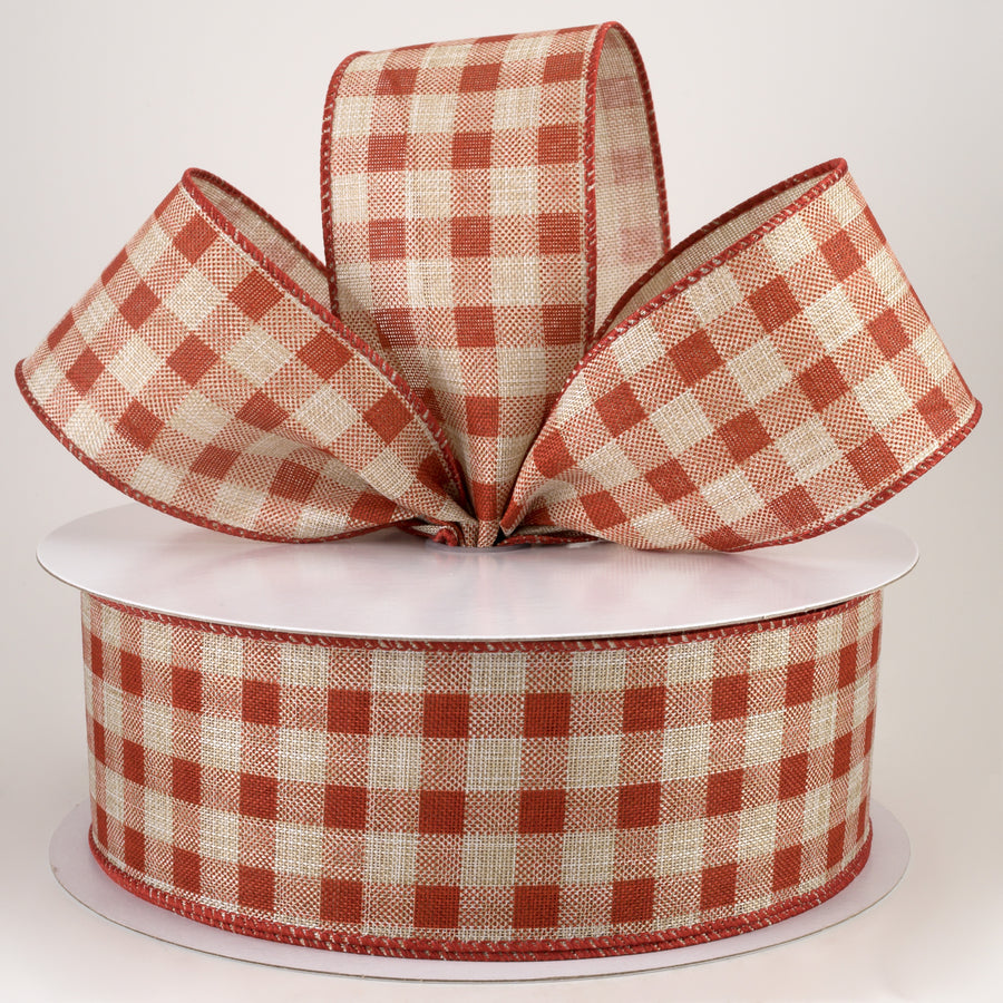 2.5" Linen Check Plaid Ribbon: Rust on Natural (50 Yards) Lifestyle Photo