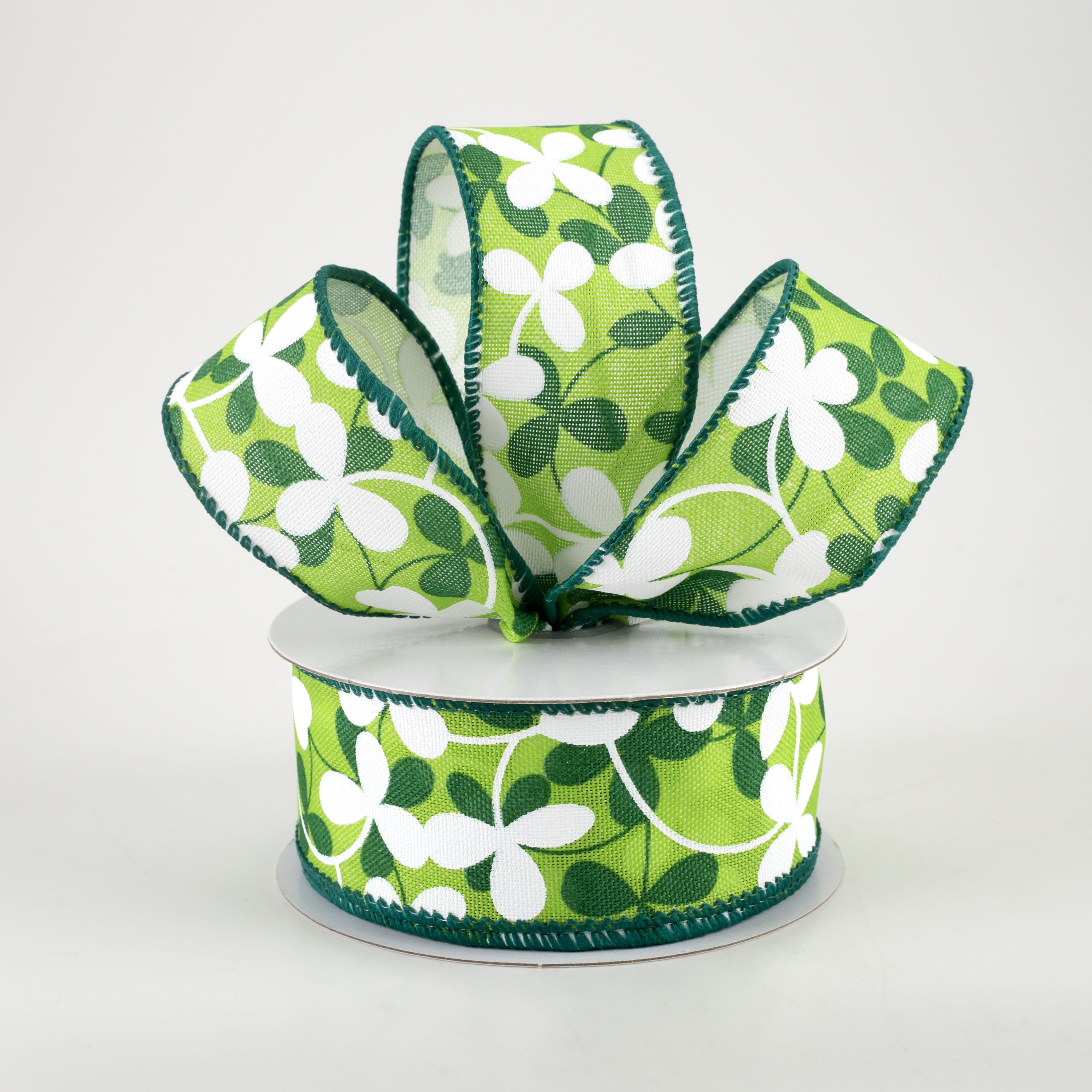 1.5" Linen Clover Flowers Ribbon: Green (10 Yards) Lifestyle Photo