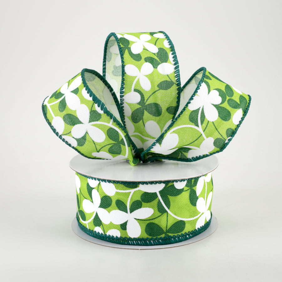 1.5" Linen Clover Flowers Ribbon: Green (10 Yards) Lifestyle Photo