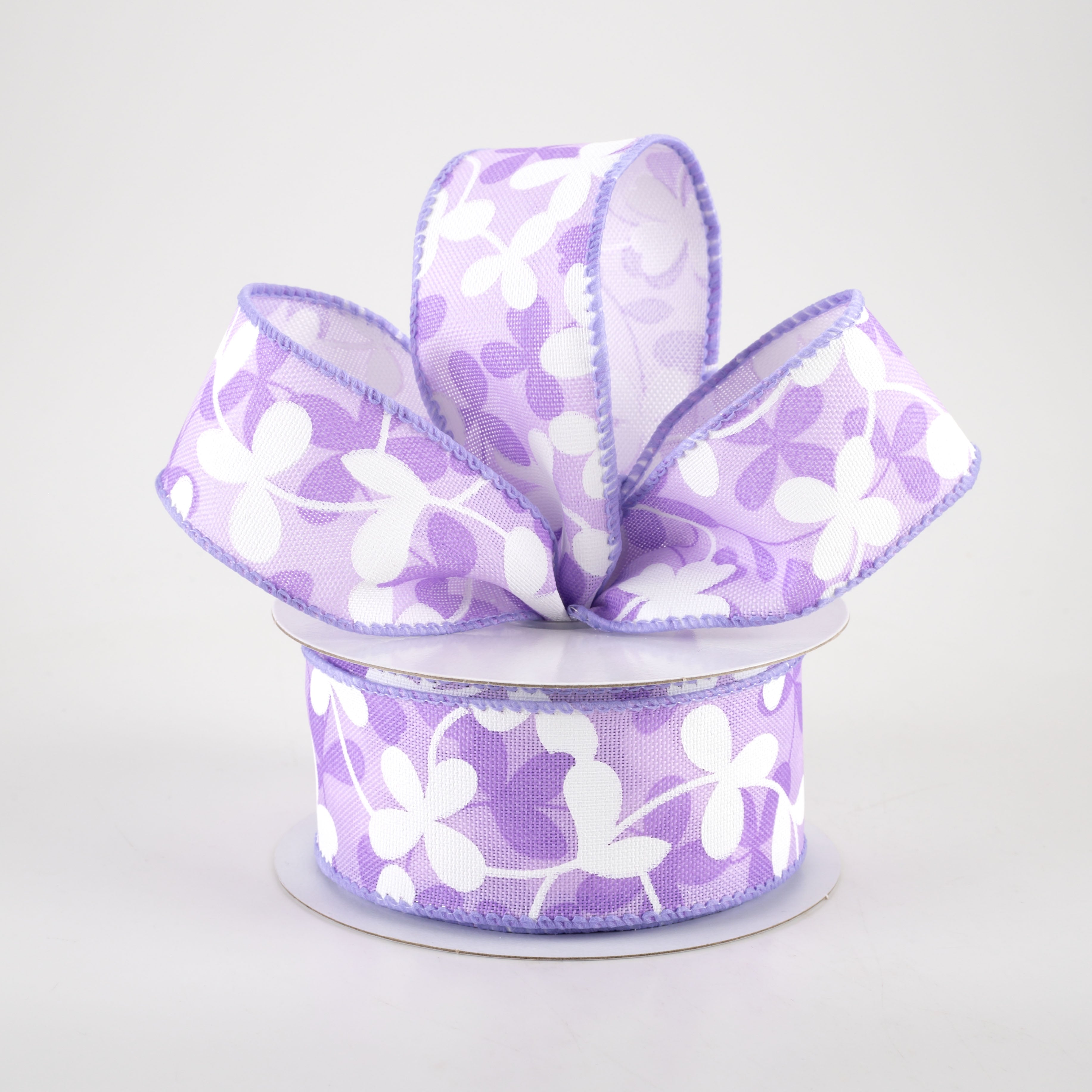 1.5" Linen Clover Flowers Ribbon: Lavender (10 Yards) Lifestyle Photo