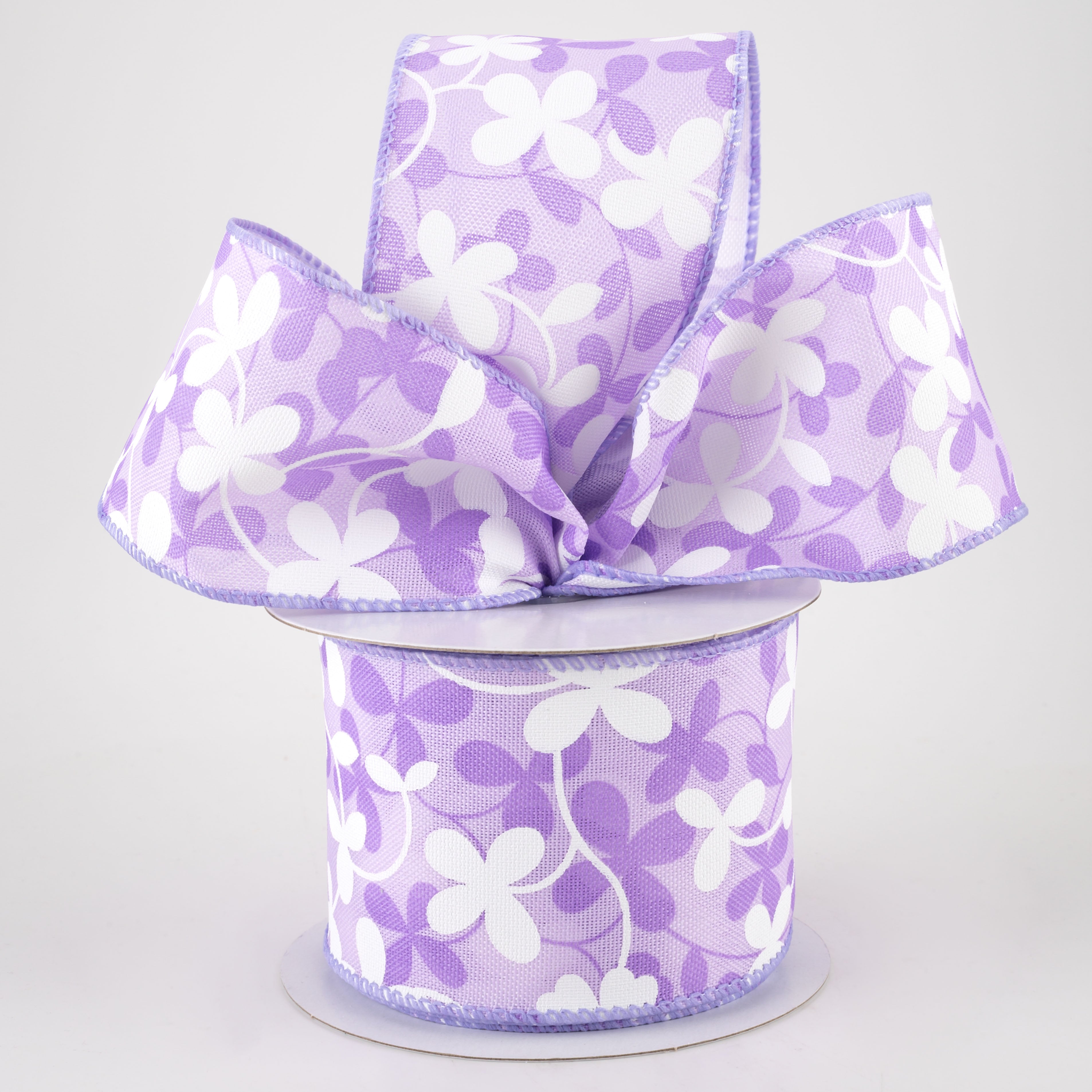2.5" Linen Clover Flowers Ribbon: Lavender (10 Yards) Lifestyle Photo