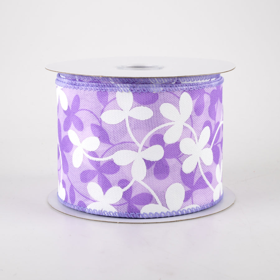 2.5" Linen Clover Flowers Ribbon: Lavender (10 Yards)