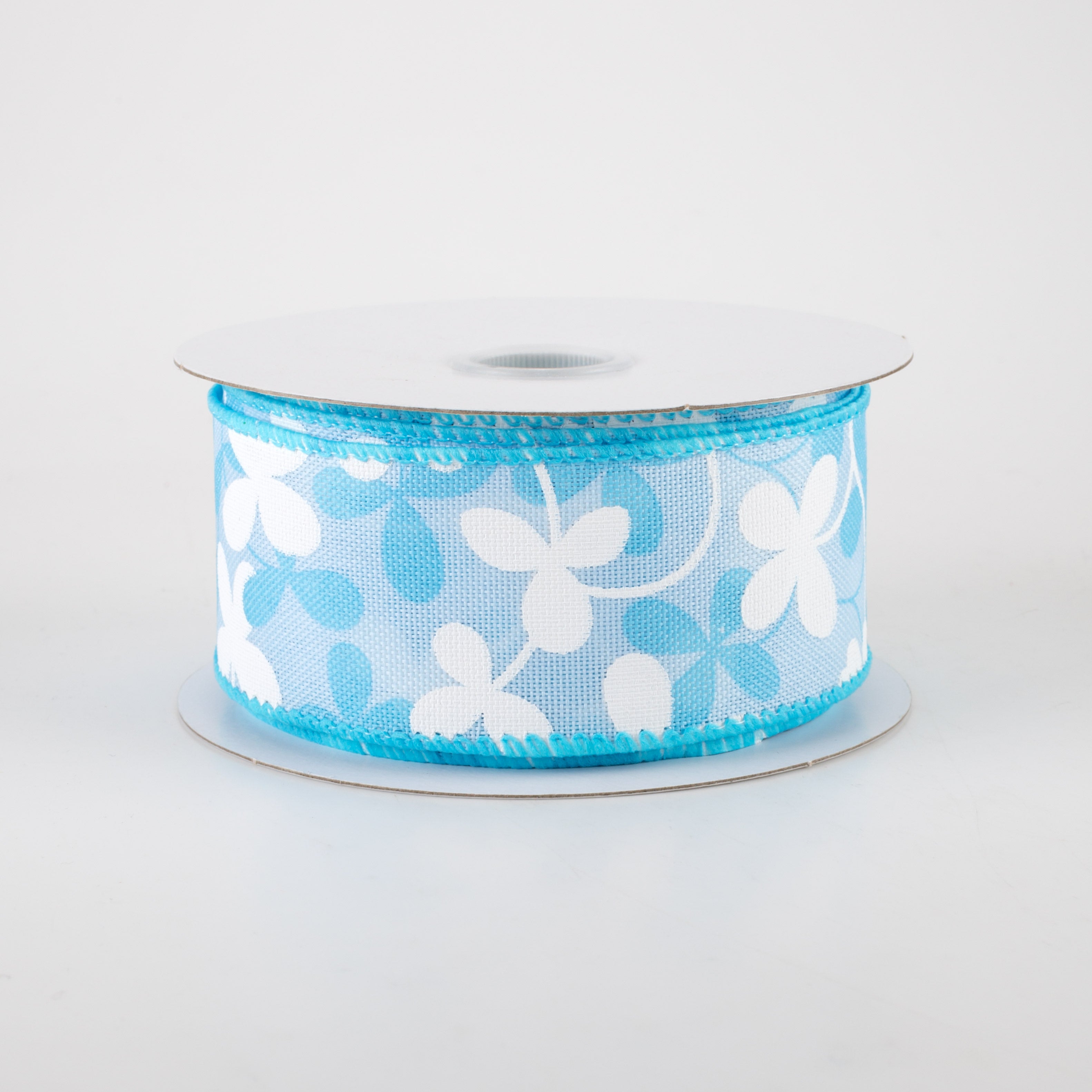 1.5" Linen Clover Flowers Ribbon: Light Blue (10 Yards)