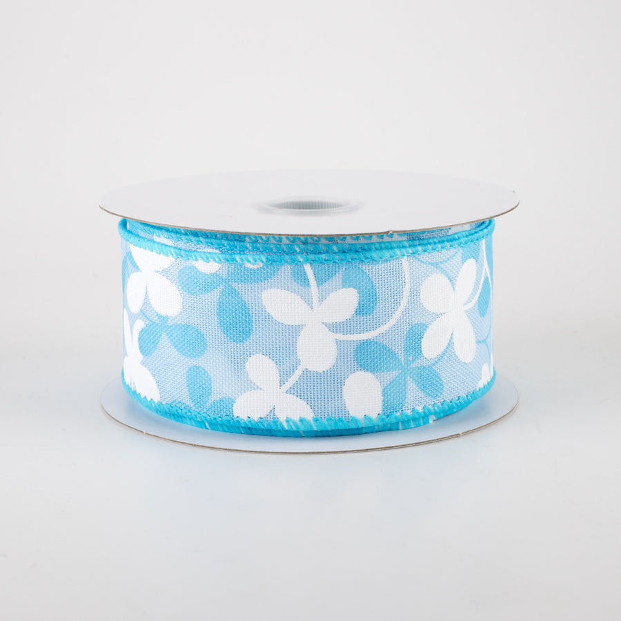 1.5" Linen Clover Flowers Ribbon: Light Blue (10 Yards)