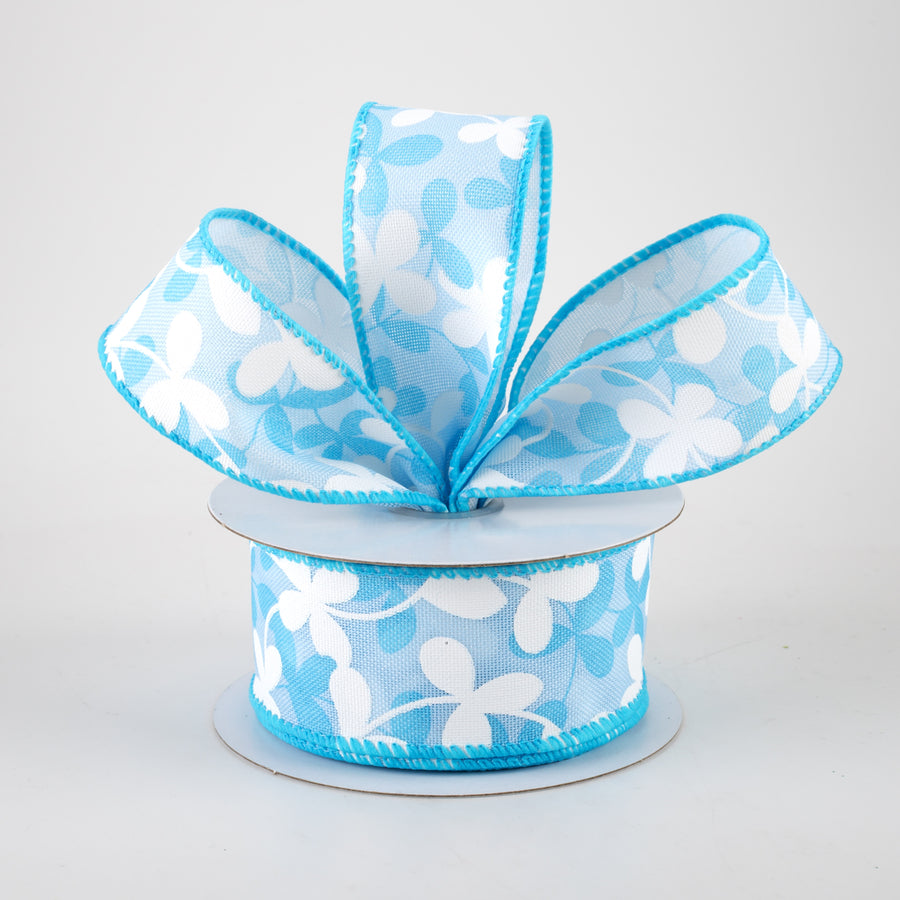 1.5" Linen Clover Flowers Ribbon: Light Blue (10 Yards) Lifestyle Photo