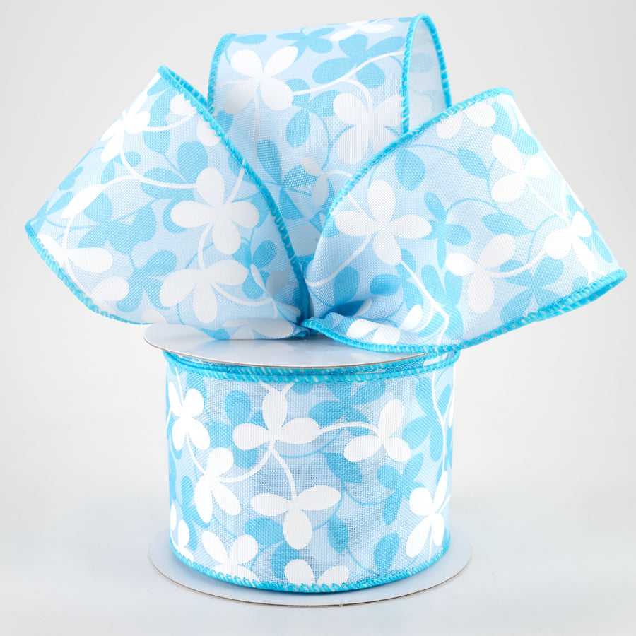 2.5" Linen Clover Flowers Ribbon: Light Blue (10 Yards) Lifestyle Photo
