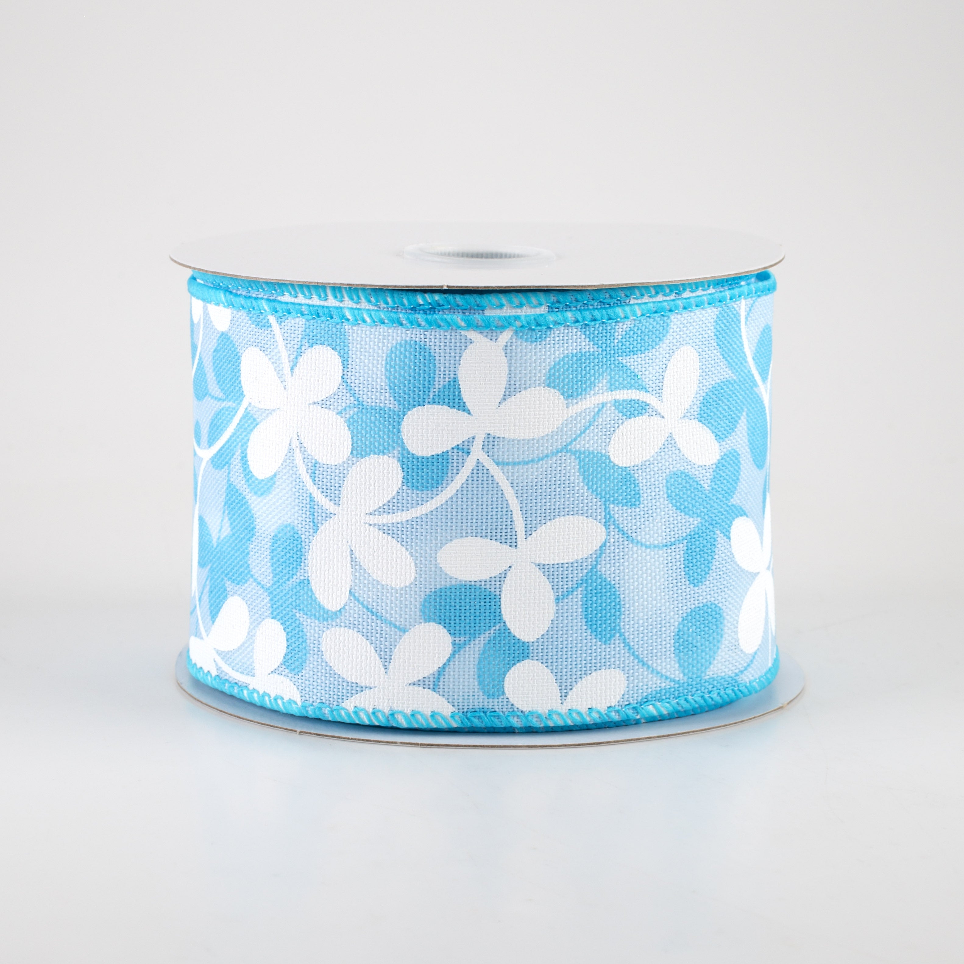 2.5" Linen Clover Flowers Ribbon: Light Blue (10 Yards)