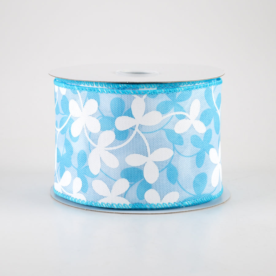 2.5" Linen Clover Flowers Ribbon: Light Blue (10 Yards)