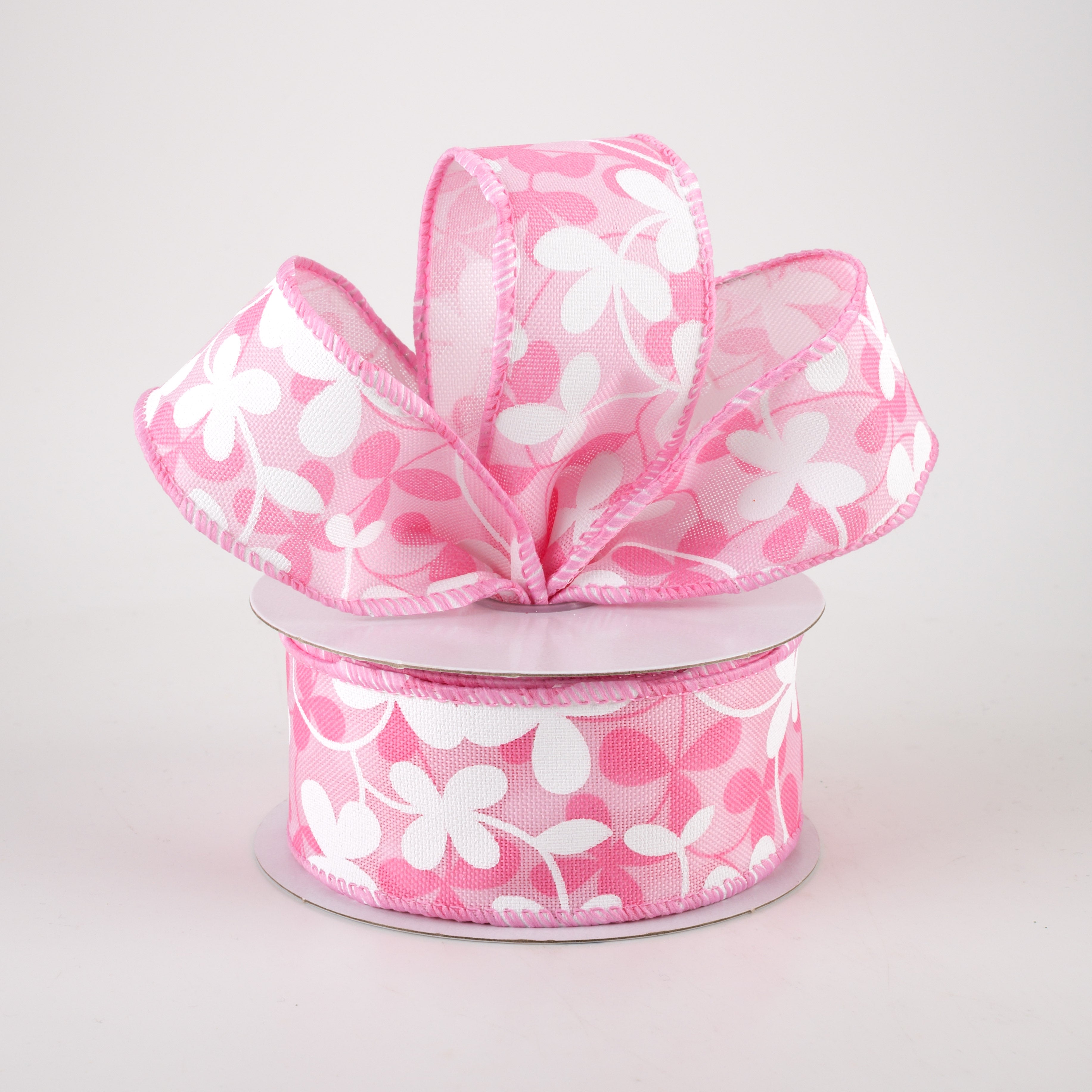 1.5" Linen Clover Flowers Ribbon: Pink (10 Yards) Lifestyle Photo
