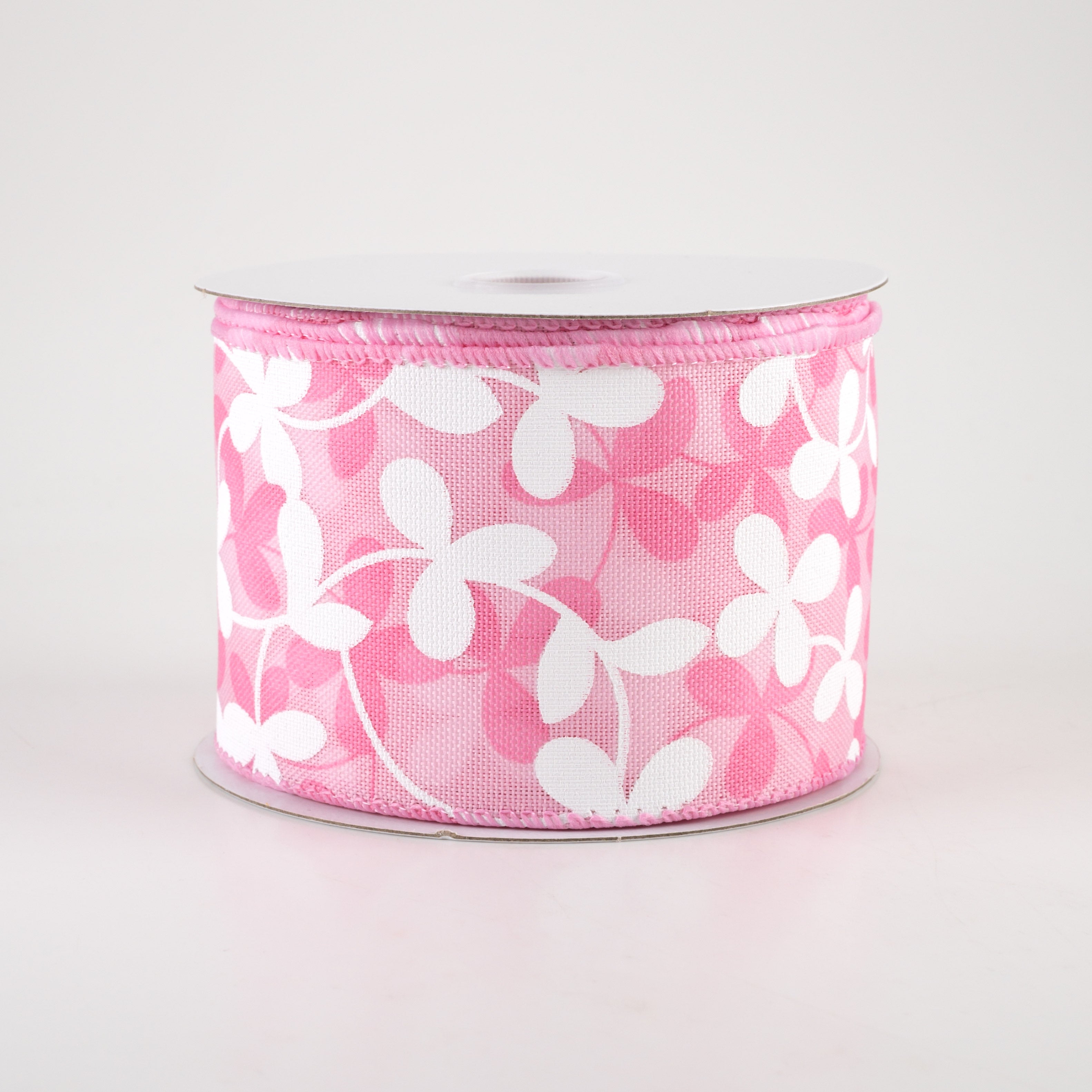 2.5" Linen Clover Flowers Ribbon: Pink (10 Yards)
