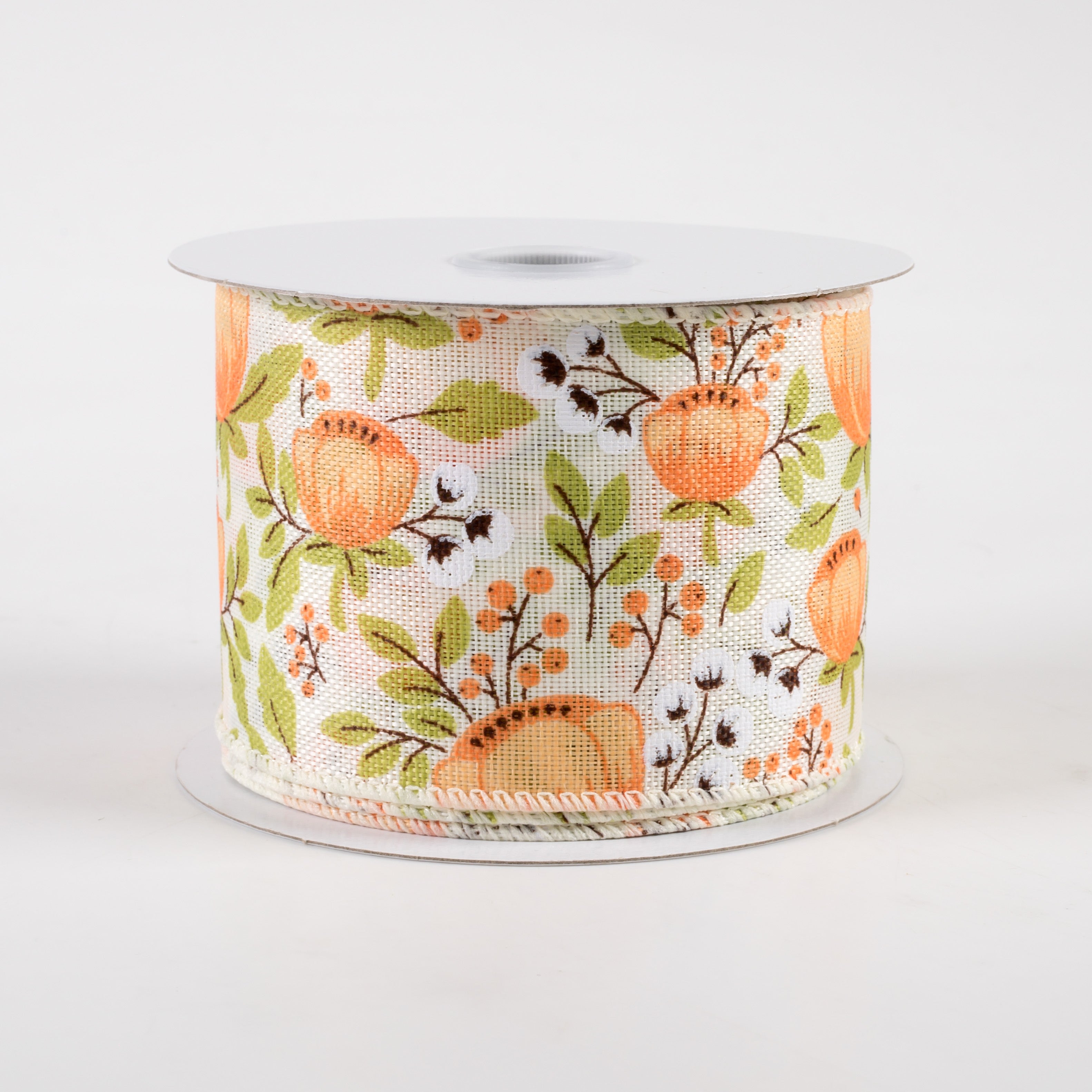 2.5" Linen Coral Peonies & Cotton Ribbon: Ivory (10 Yards) Item Number: 41256-40-46